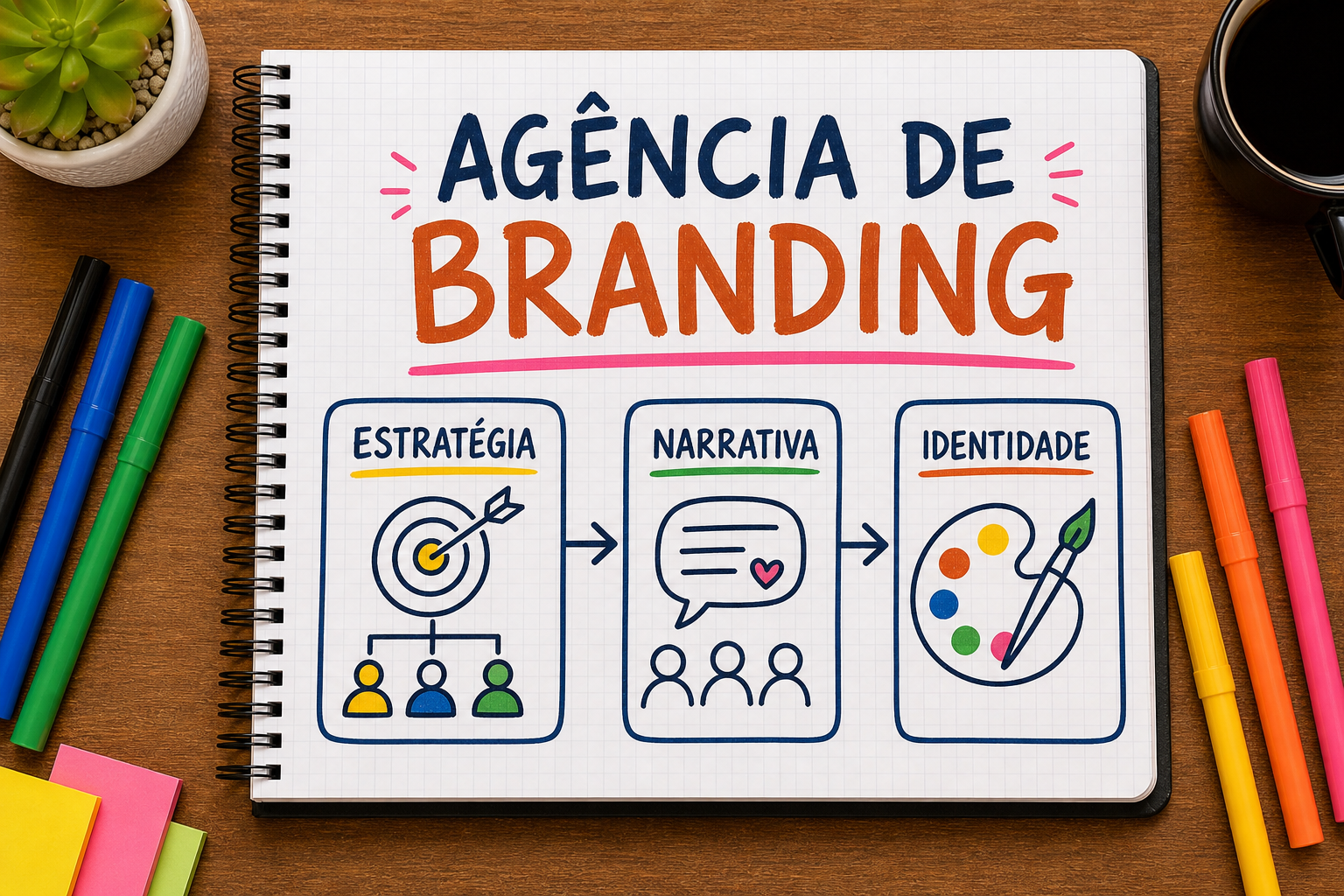 Agência de branding conectando pesquisa, estratégia, narrativa e identidade visual