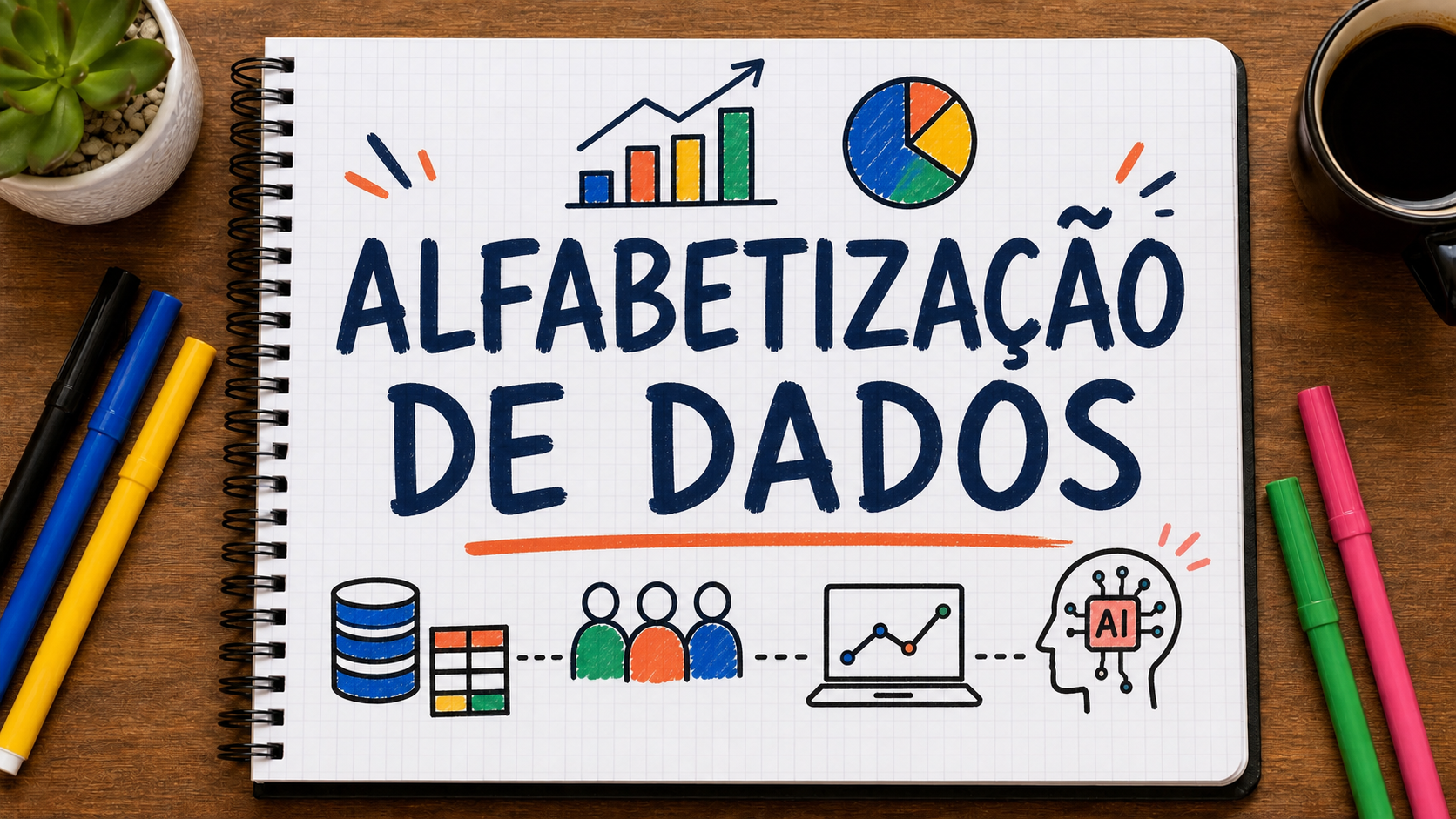 Ilustração editorial sobre alfabetização de dados nas empresas aplicada a empresas