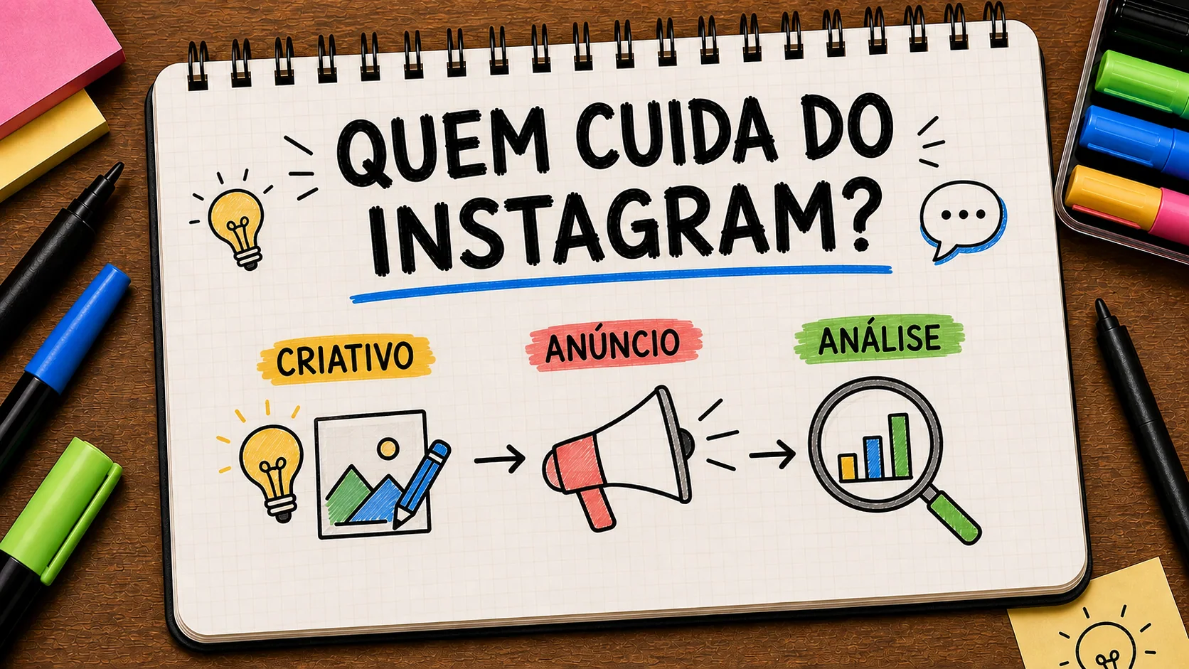 alguém para cuidar dos anúncios no Instagram representado como caminho entre anúncio, contato e