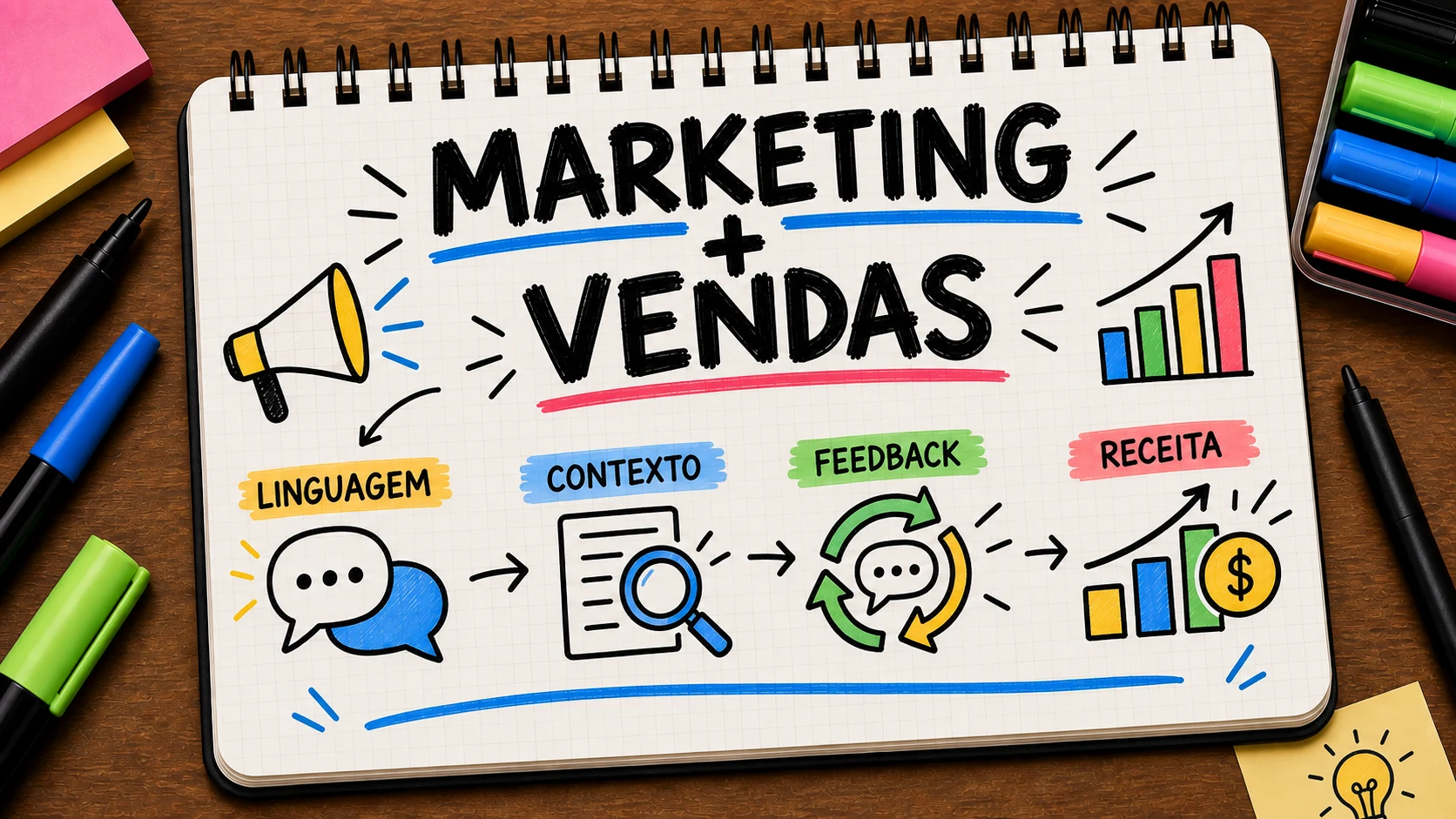 Alinhamento entre marketing e vendas conectando linguagem, critérios, contexto e aprendizado