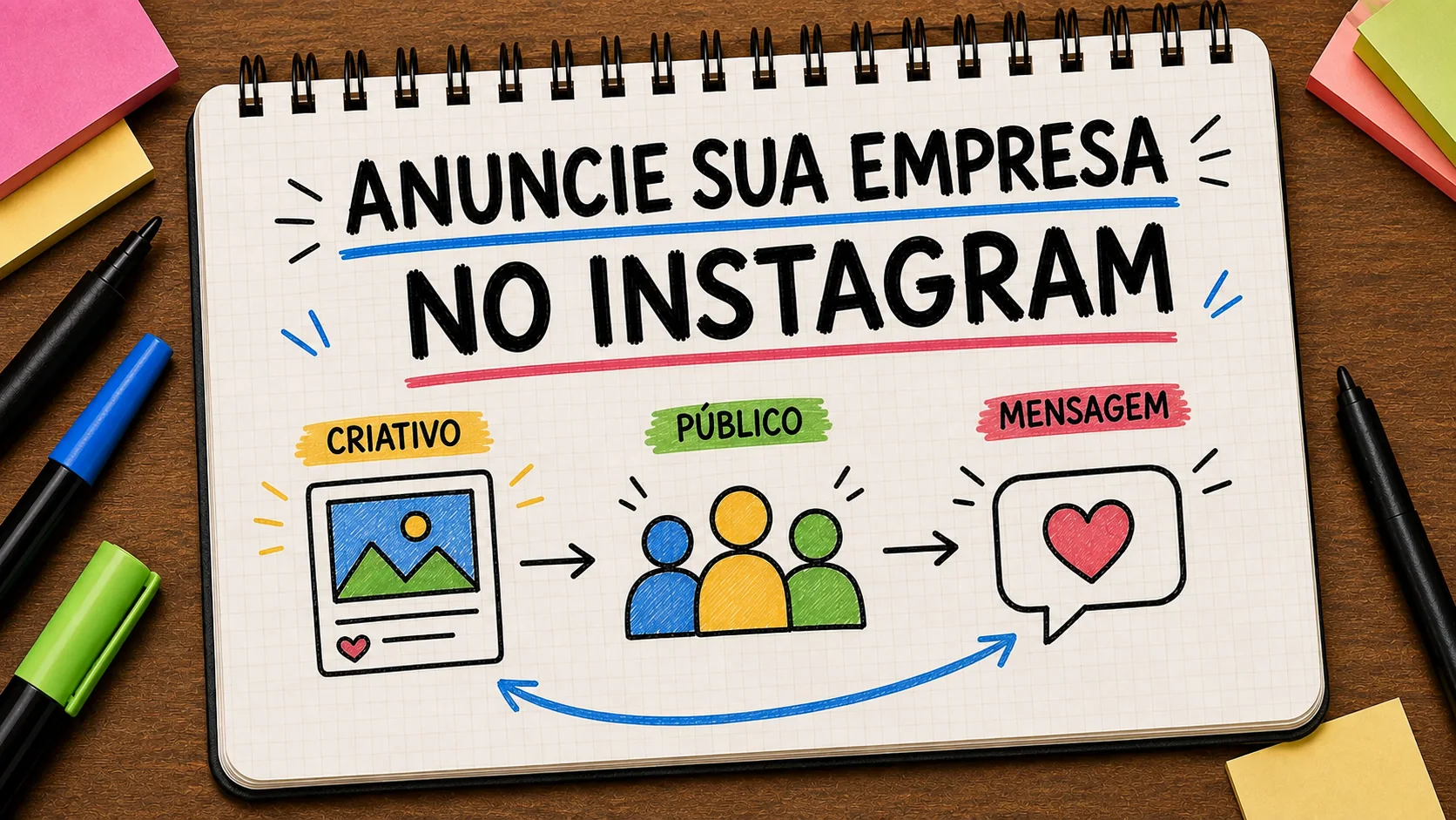 como anunciar minha empresa no Instagram representado como caminho entre anúncio, contato e