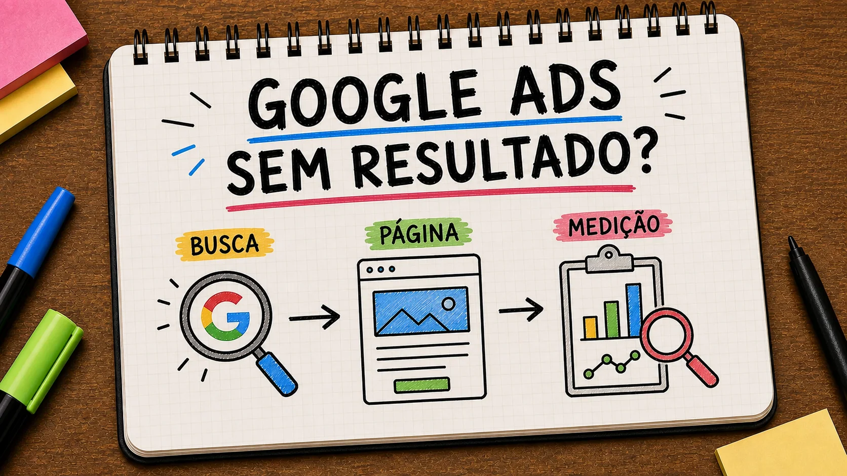 anúncio Google não dá resultado representado como caminho entre anúncio, contato e