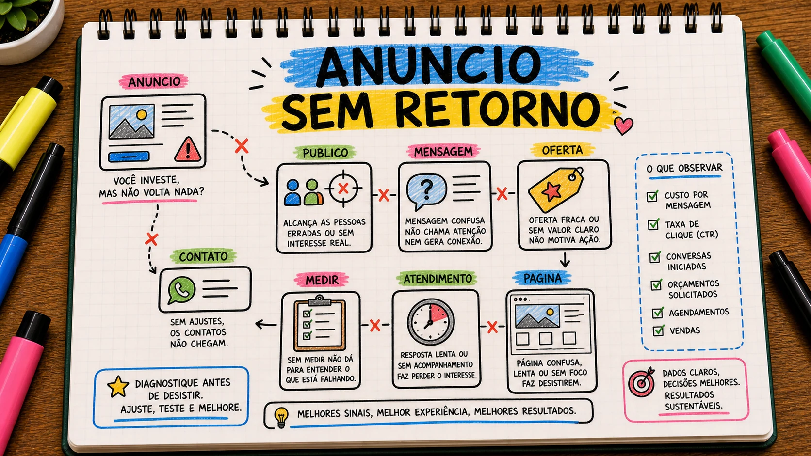 Gastei com anúncio e não tive retorno por público, oferta ou atendimento
