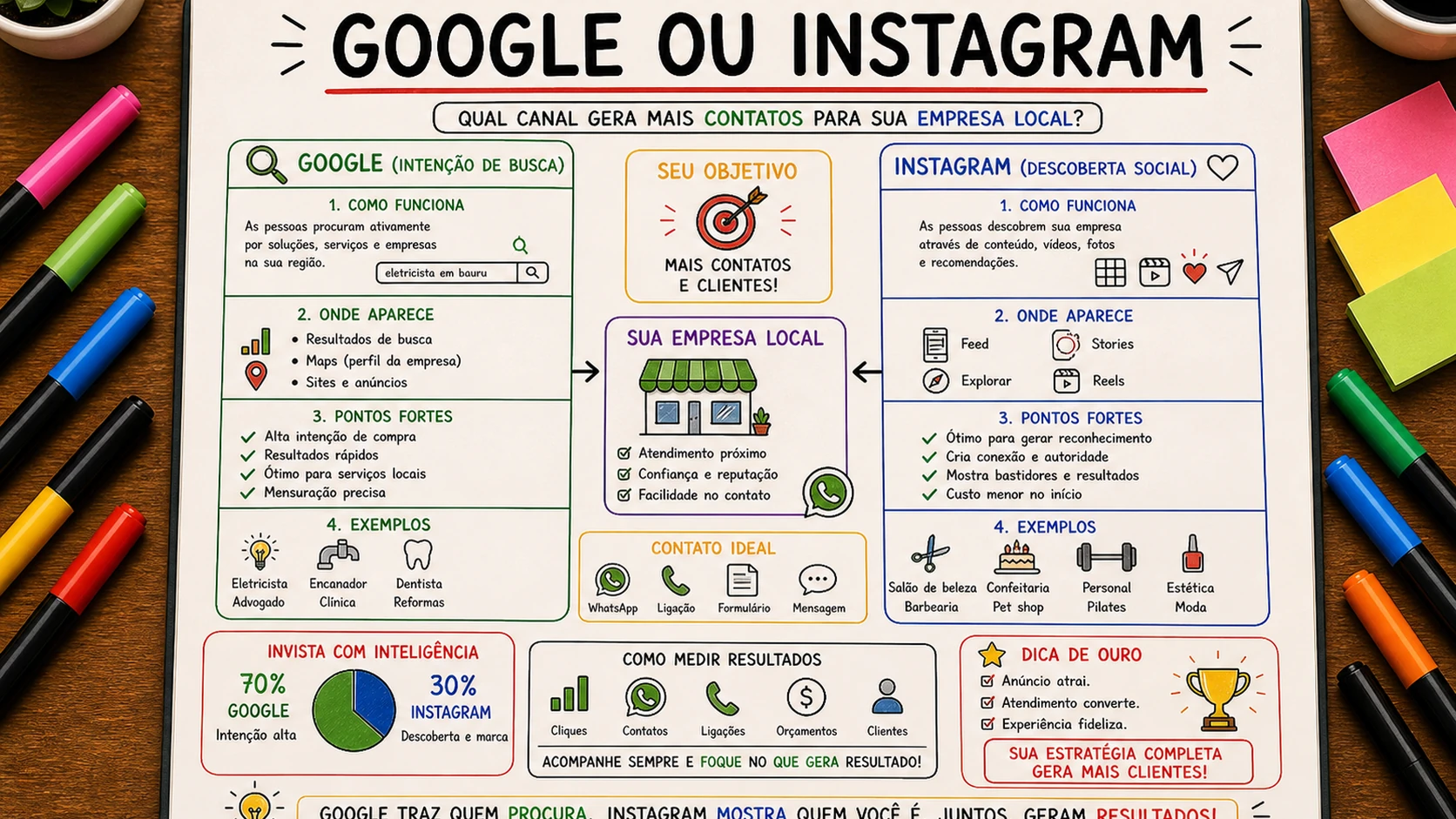 Google ou Instagram Ads em Bauru comparando busca por intenção e descoberta local