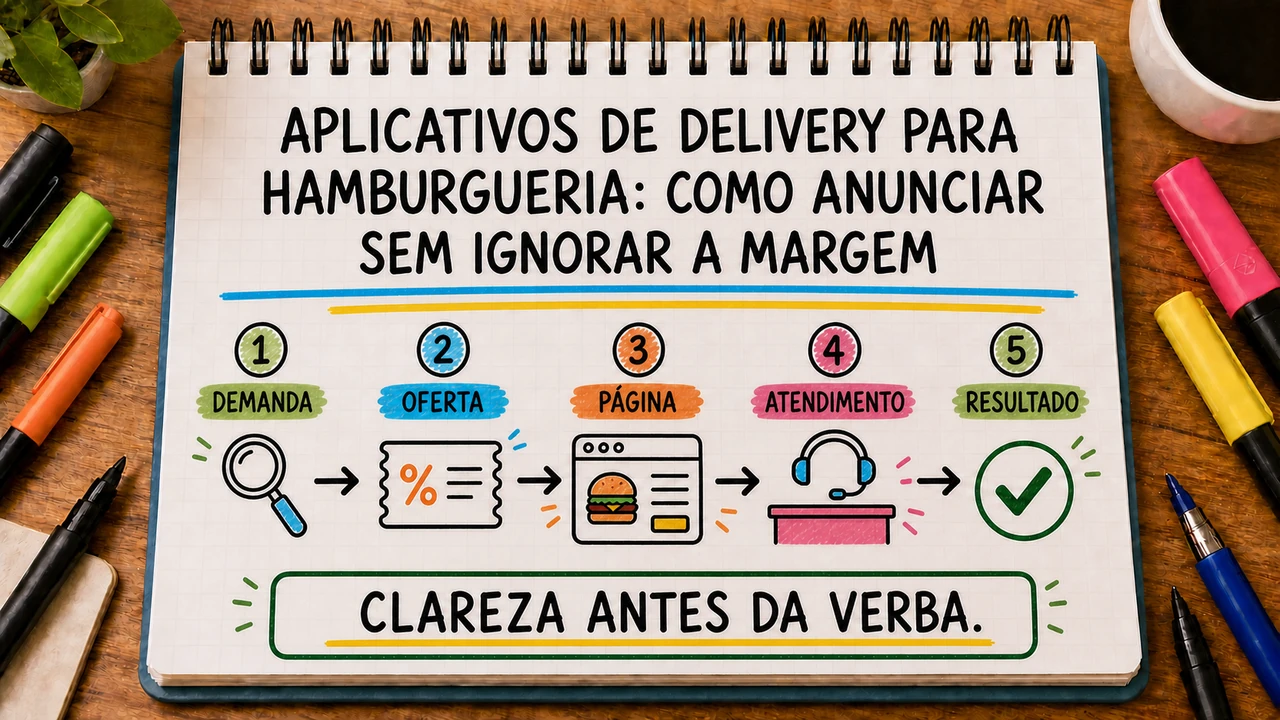 Composição editorial sobre aplicativos de delivery para hamburgueria conectando campanha, atendimento e resultado