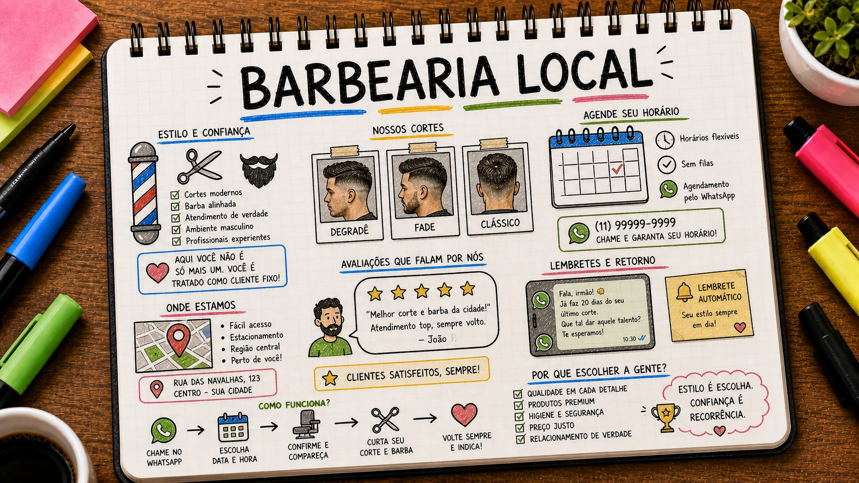 Atrair clientes para barbearia com fotos reais, Google Maps e retorno