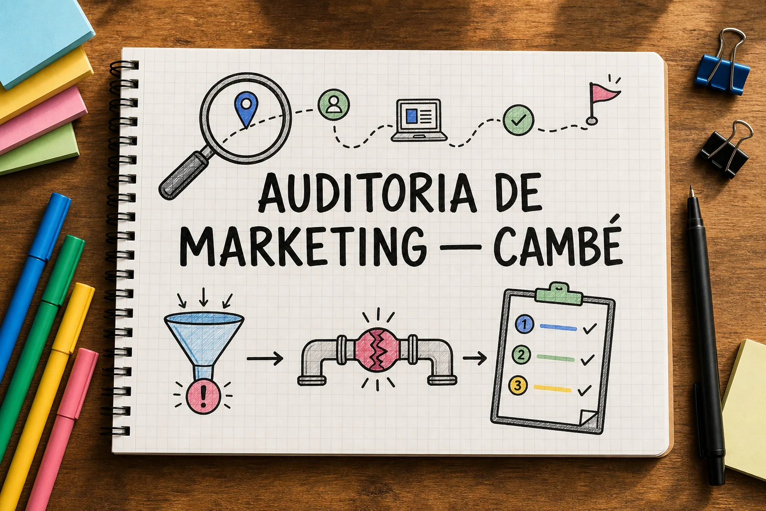 auditoria de marketing digital em Cambé representado por planejamento, canais e decisões comerciais