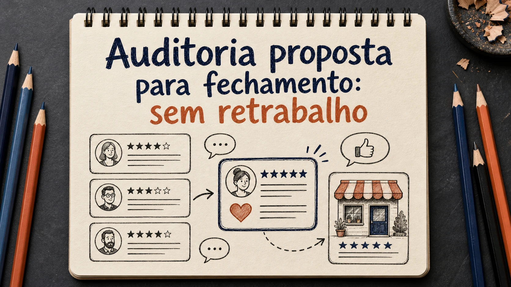 Auditoria proposta para fechamento em uma cena editorial sobre diagnóstico, escolha e próximos passos.