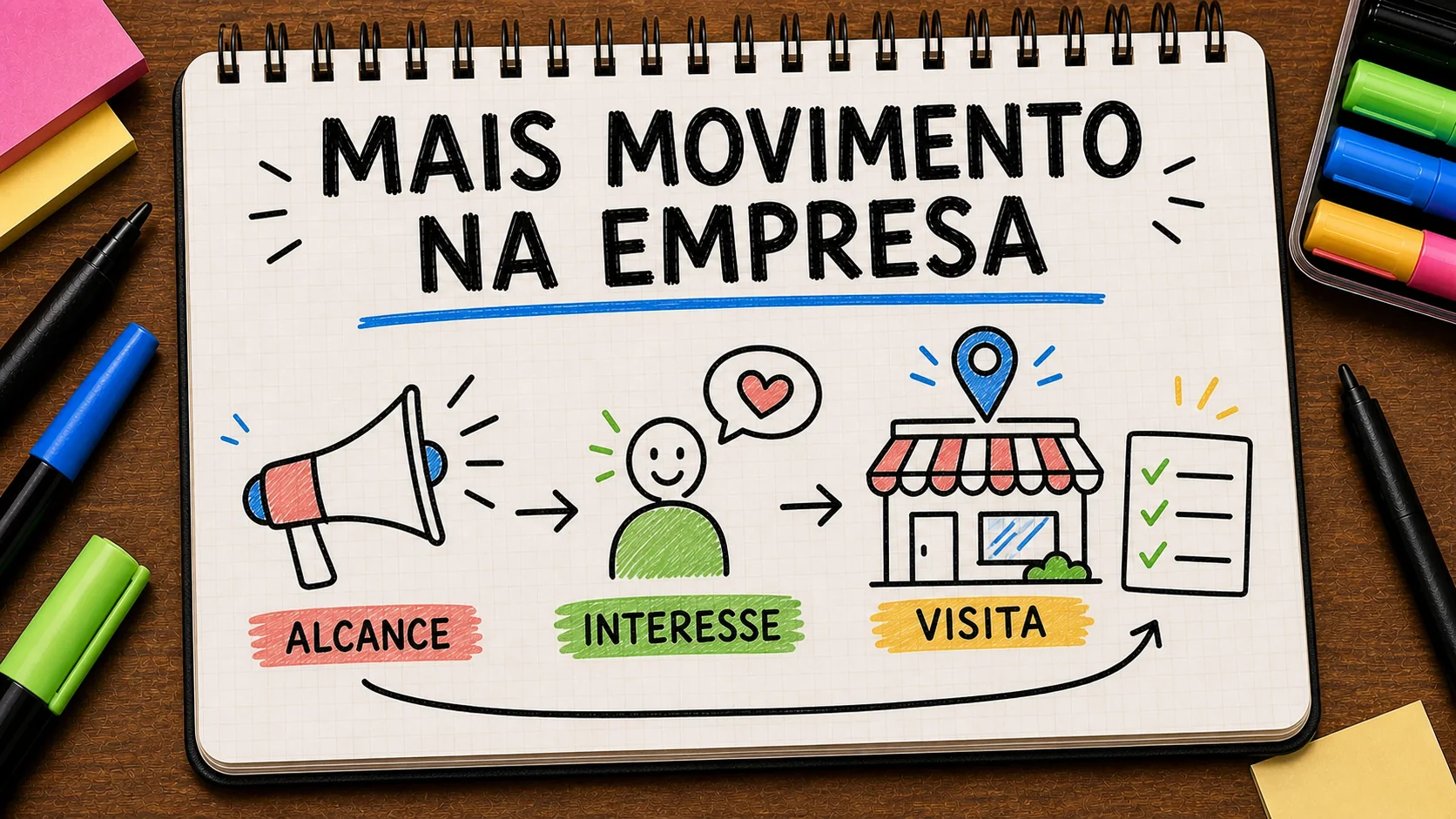 como aumentar movimento da empresa representado como caminho entre anúncio, contato e