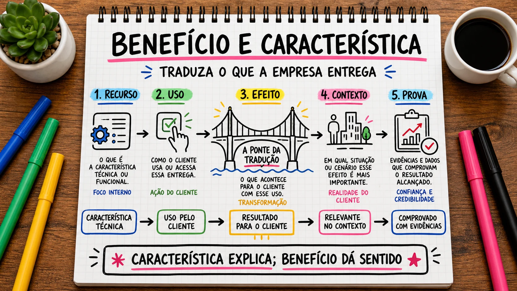 Benefício e característica representado em uma cena editorial sobre escolha, contexto e decisão.