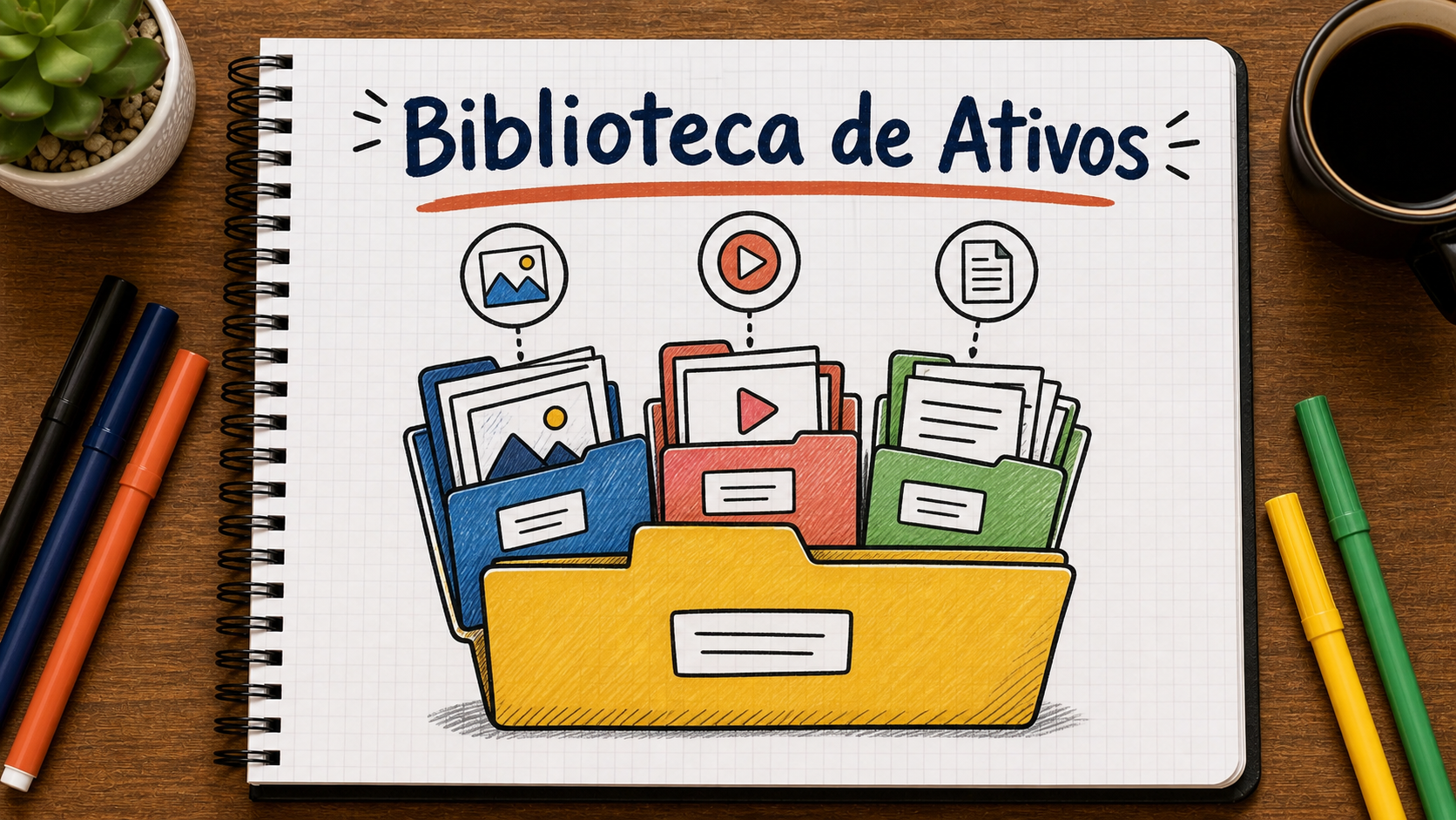 Infográfico sobre biblioteca de ativos digitais aplicado à operação de marketing