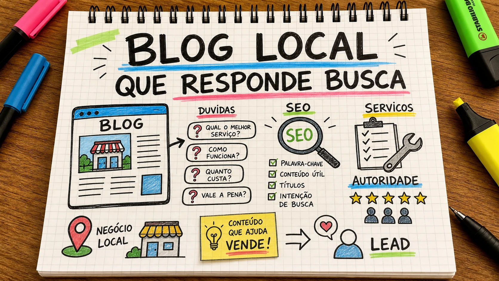 Blog para negócios locais com pautas de SEO e dúvidas de clientes