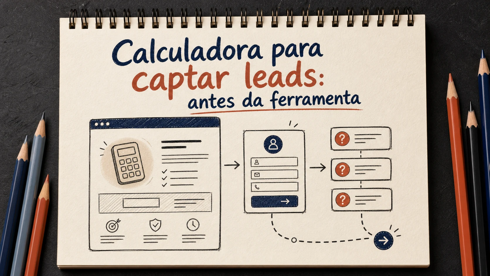 Calculadora para captar leads em uma cena editorial sobre diagnóstico, escolha e próximos passos.