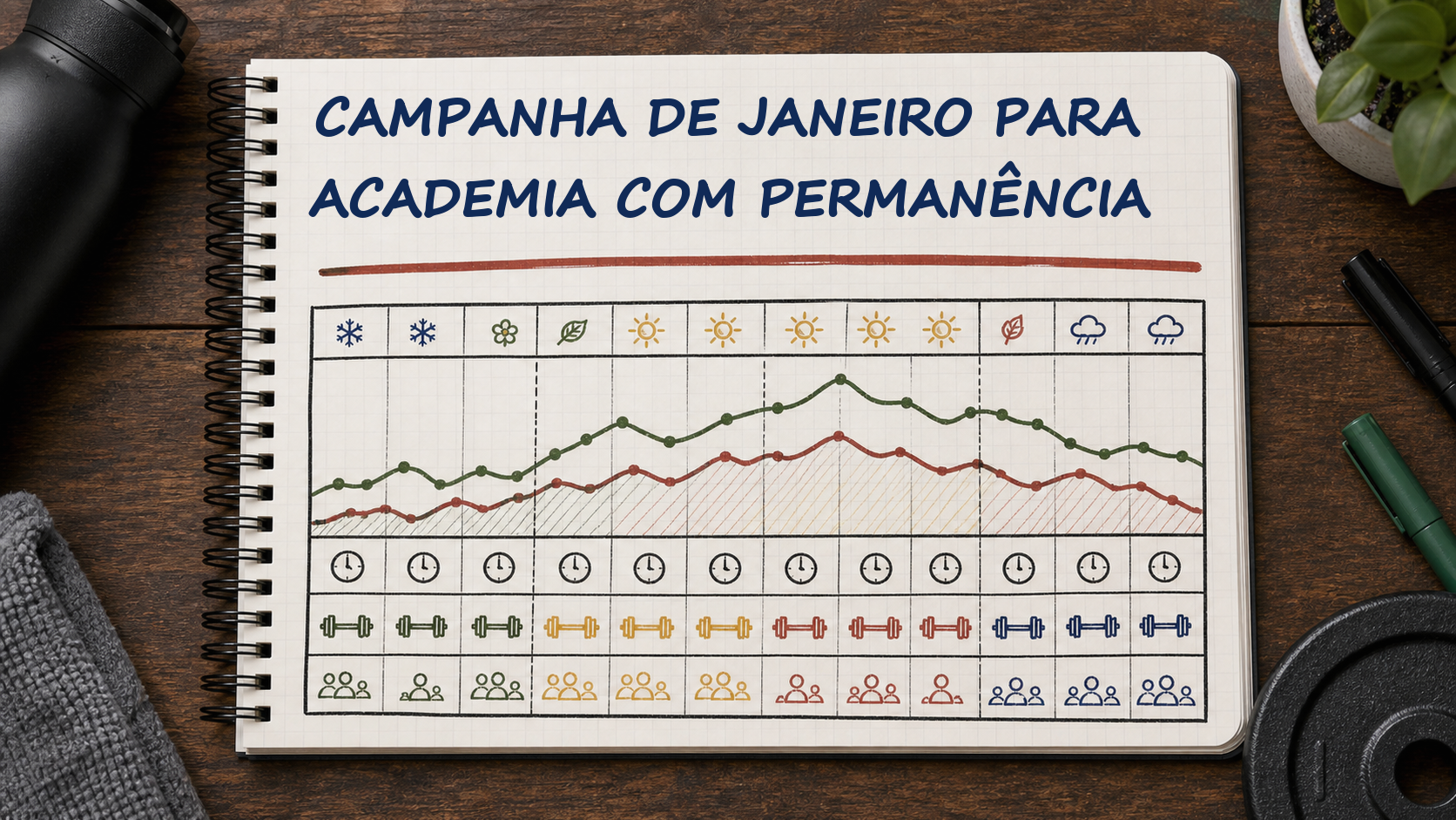 Caderno com guia visual sobre campanha janeiro academia para gestores de academias