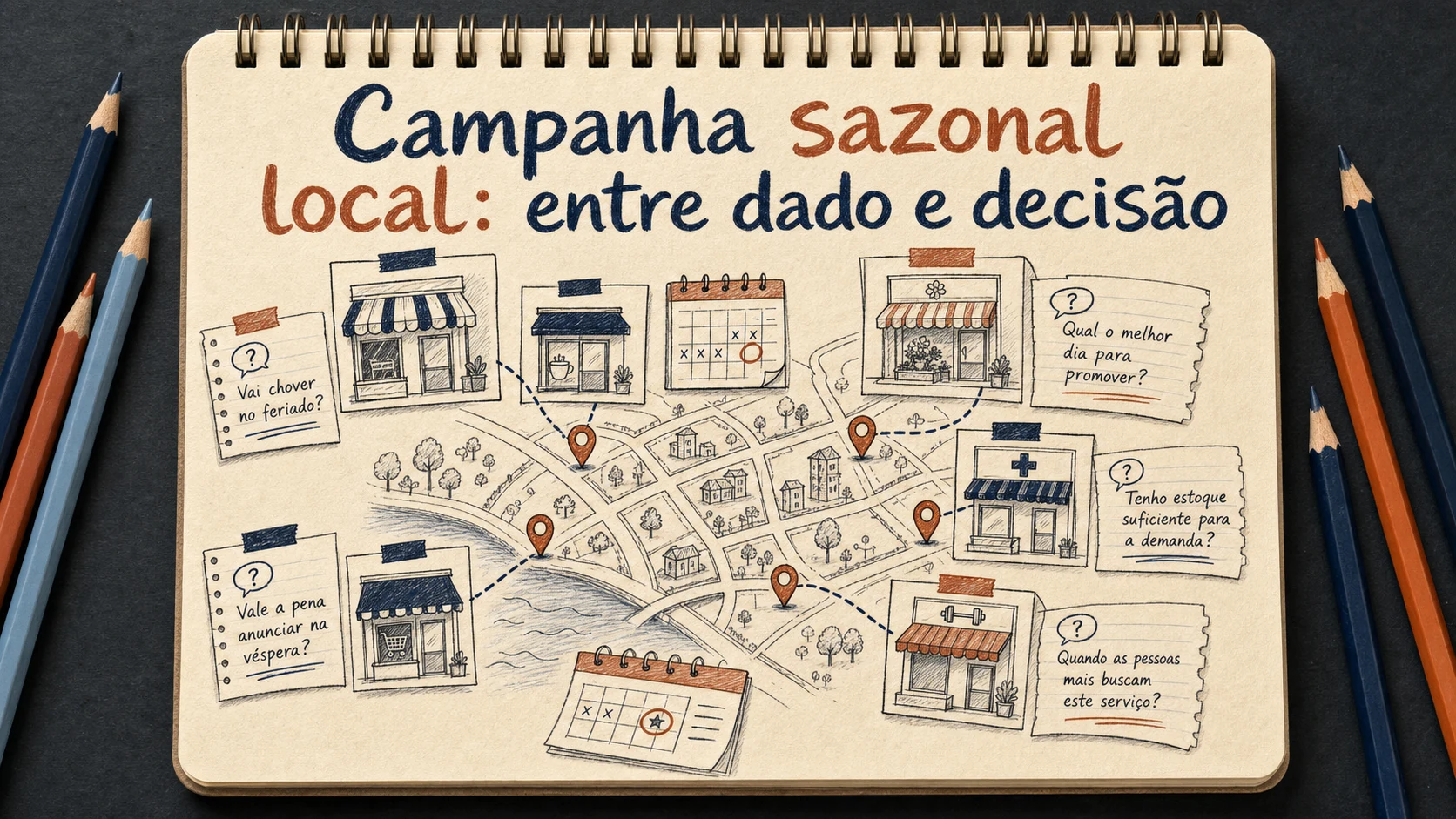 Campanha sazonal local em uma cena editorial sobre diagnóstico, escolha e próximos passos.