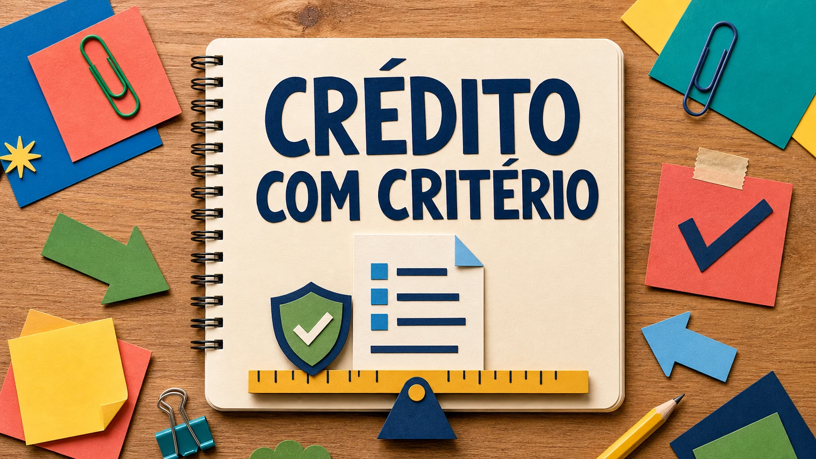 Caderno colorido com documentos e critérios para captação de corretora de crédito