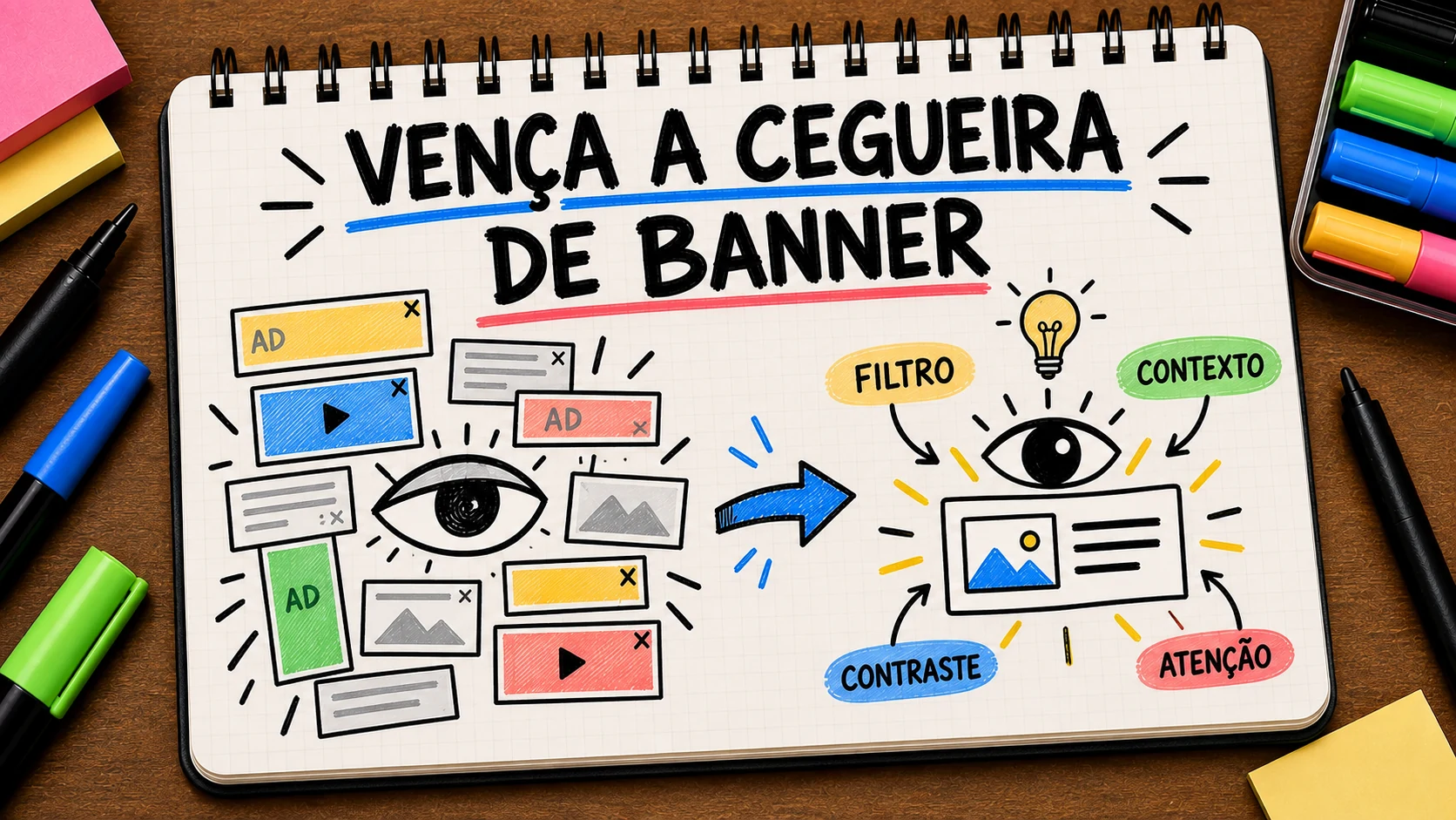 Cegueira de banner vencida por contexto, contraste, filtro e atenção relevante
