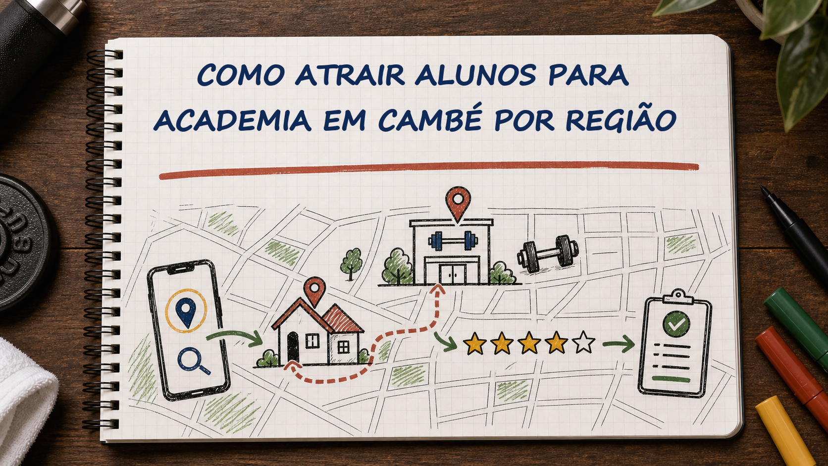 Caderno com guia visual sobre como atrair alunos academia Cambé para gestores de academias