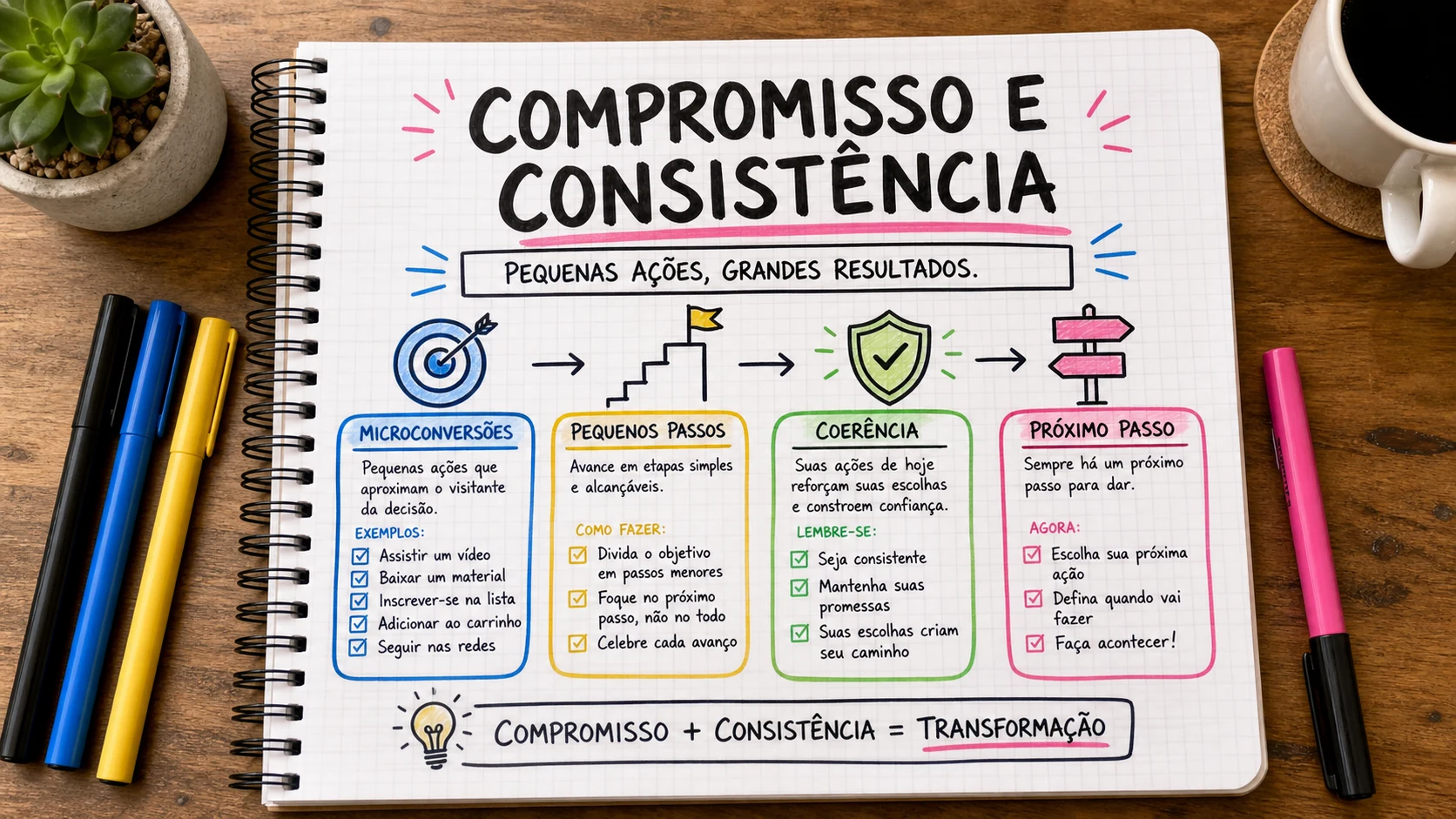 Compromisso e consistência Cialdini em uma cena editorial sobre decisão, mensagem e comportamento de compra.