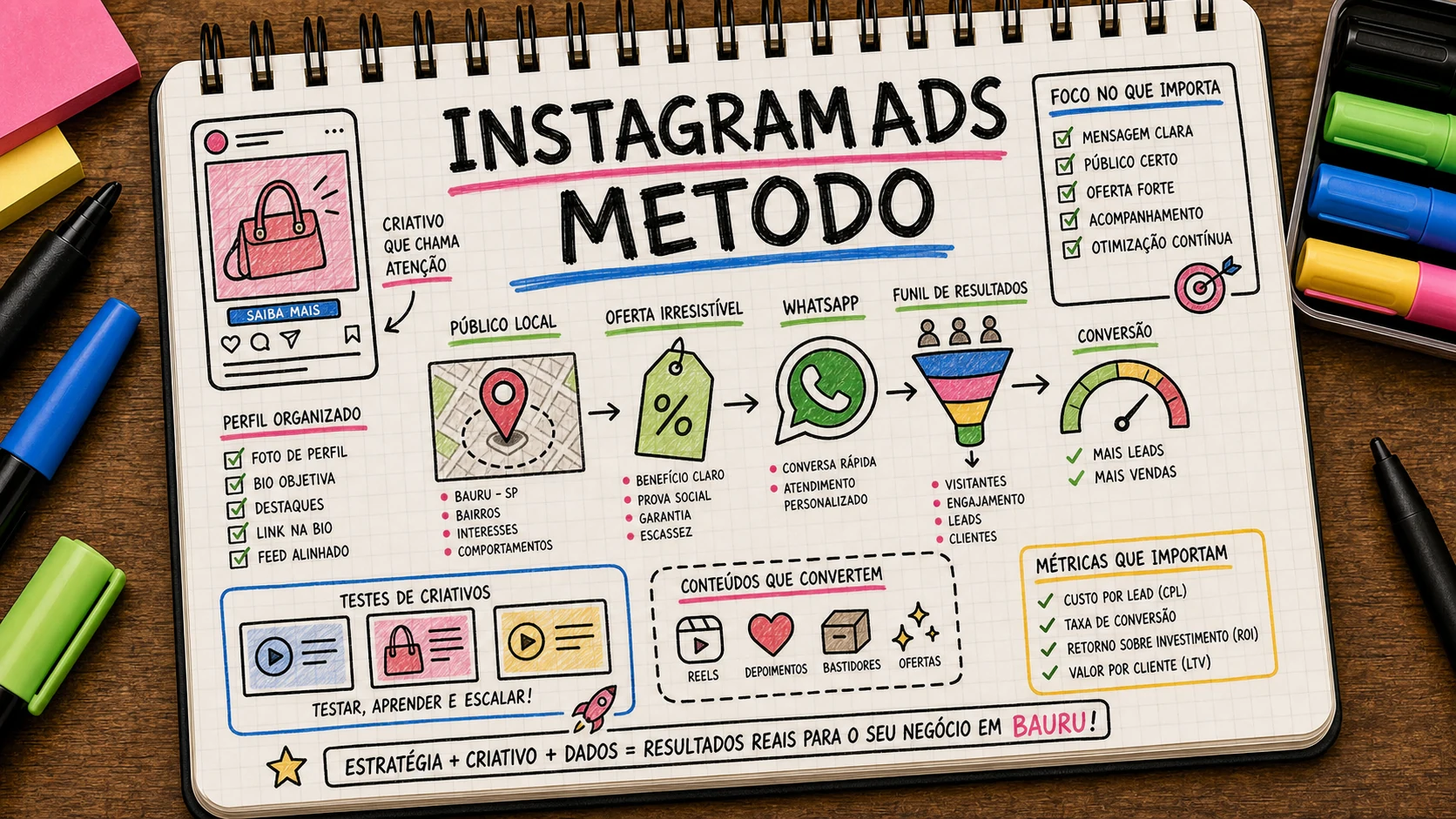 Configurar campanhas Instagram Ads Bauru com criativo, WhatsApp, perfil e conversão