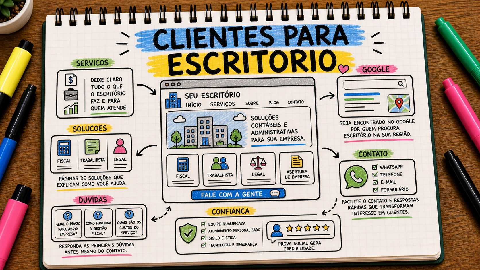 Como conseguir clientes para escritório em Bauru com páginas e dúvidas claras