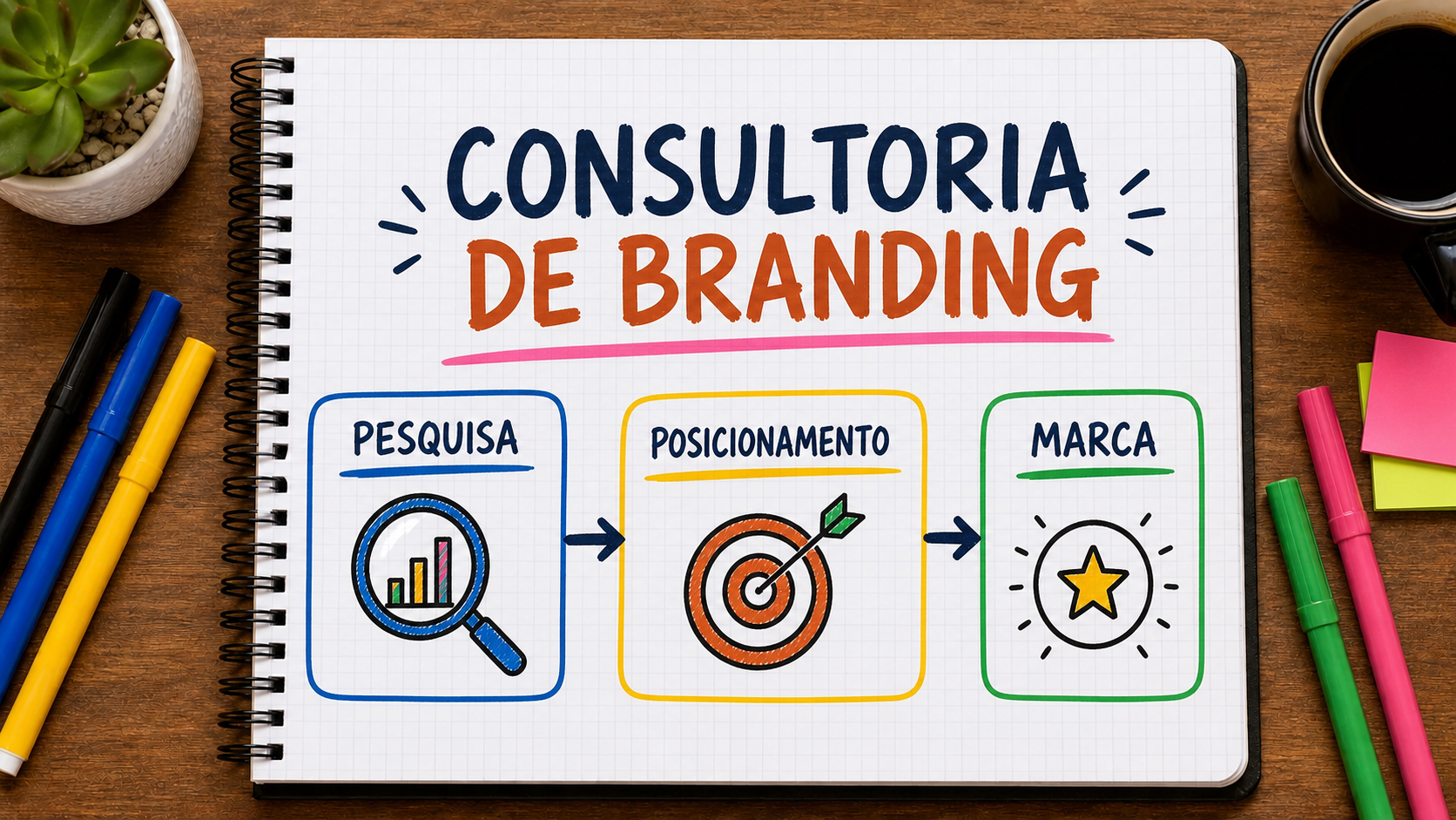 Consultoria de branding organizando posicionamento, narrativa e experiência da marca