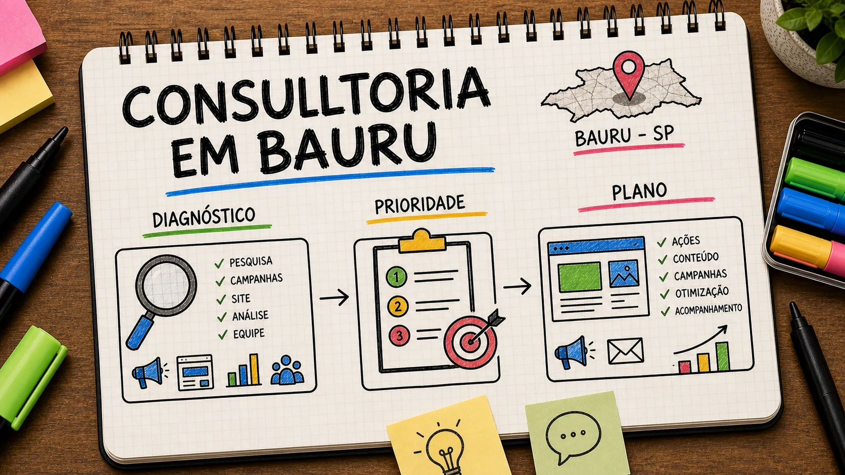 Consultoria de marketing digital em Bauru transforma diagnóstico em prioridades e plano