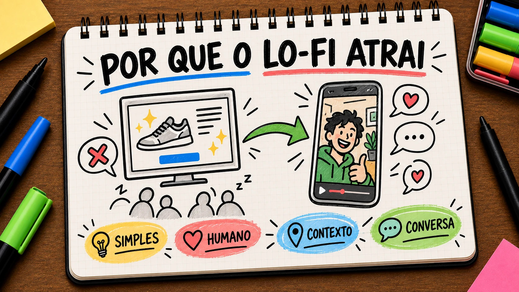 Conteúdo lo-fi para marcas trocando publicidade polida por conversa humana e contextual