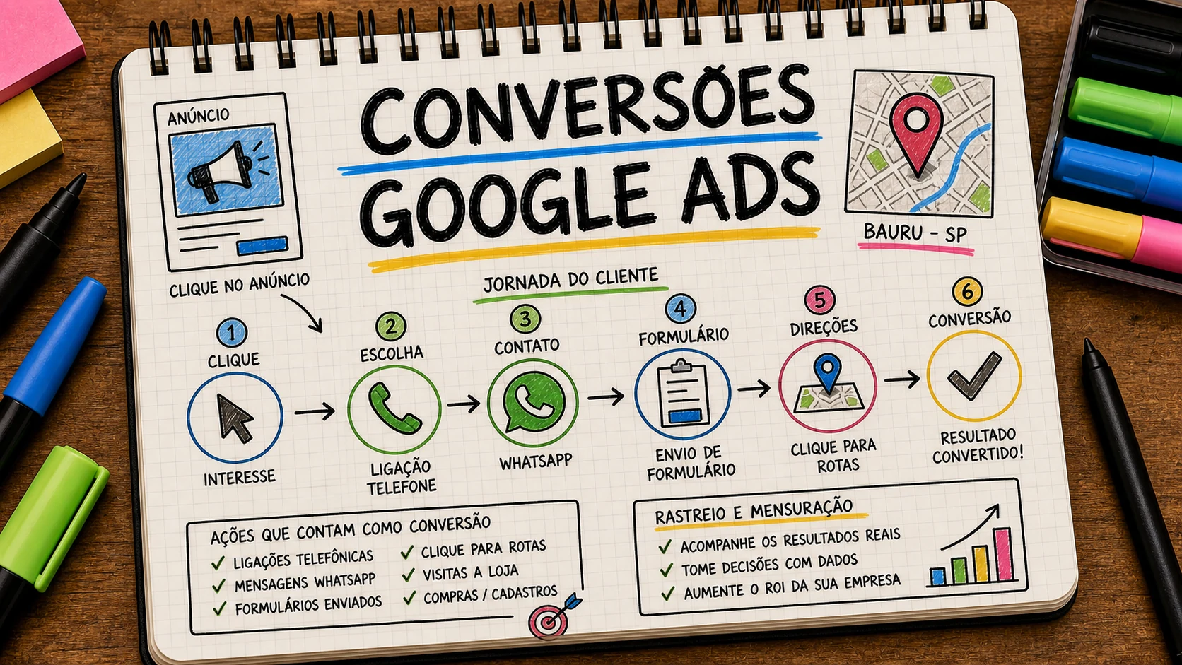 Conversões no Google Ads medindo ligações, formulários e WhatsApp em campanhas locais