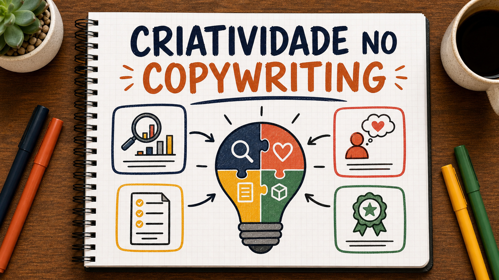 Ilustração sobre criatividade no copywriting aplicada à publicidade e ao marketing