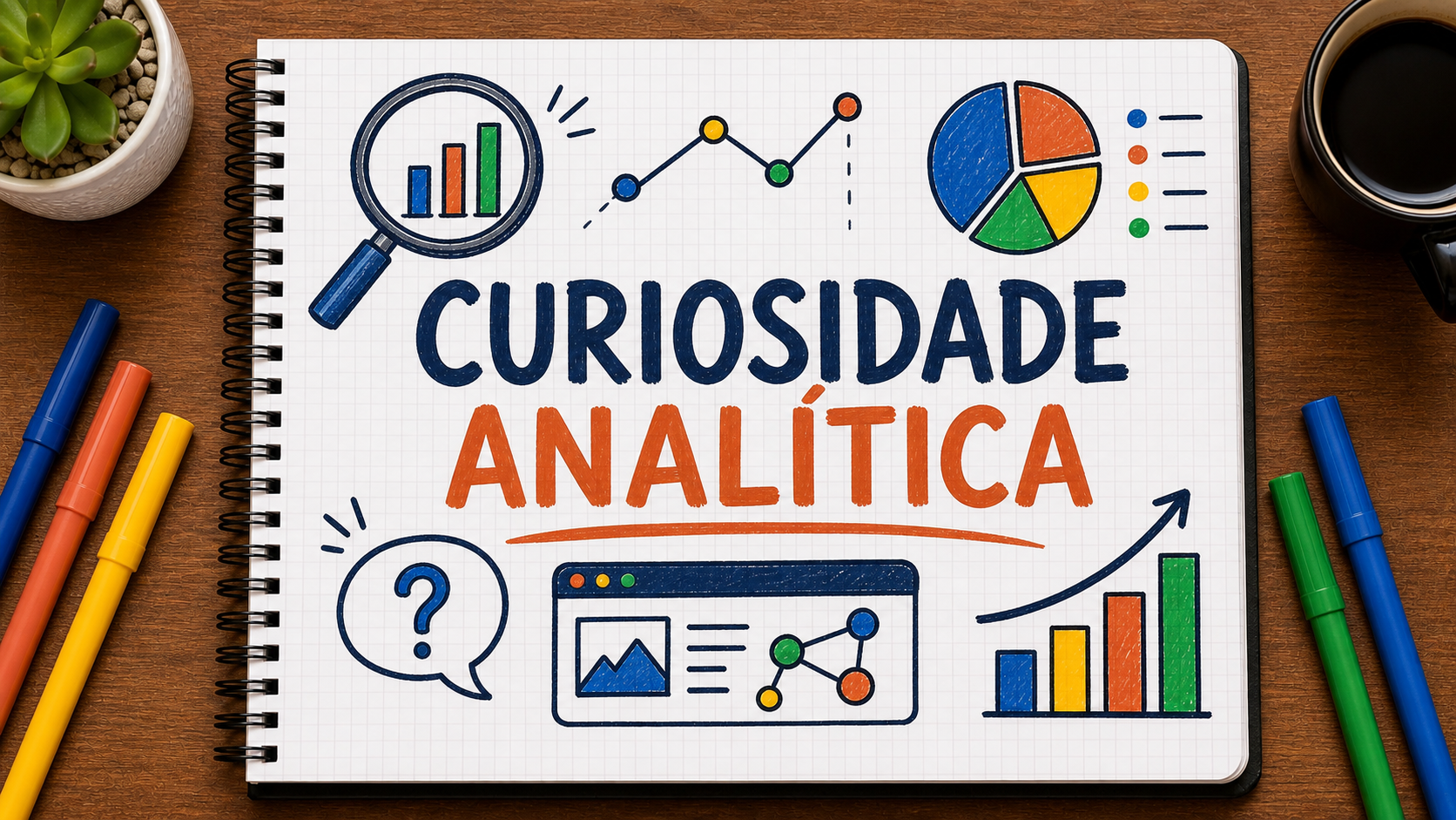 Ilustração editorial sobre curiosidade analítica aplicada a empresas