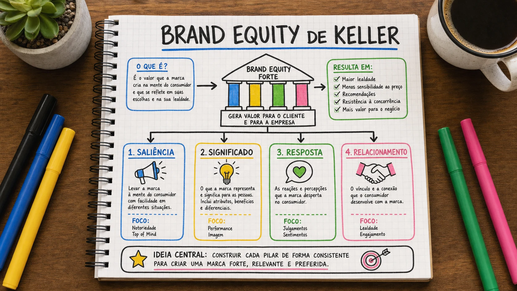 Customer Based Brand Equity Keller em uma cena editorial sobre decisão, mensagem e comportamento de compra.