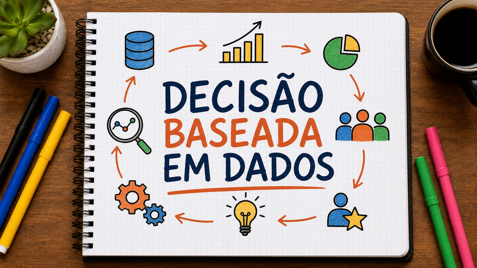Ilustração editorial sobre decisão baseada em dados aplicada a empresas