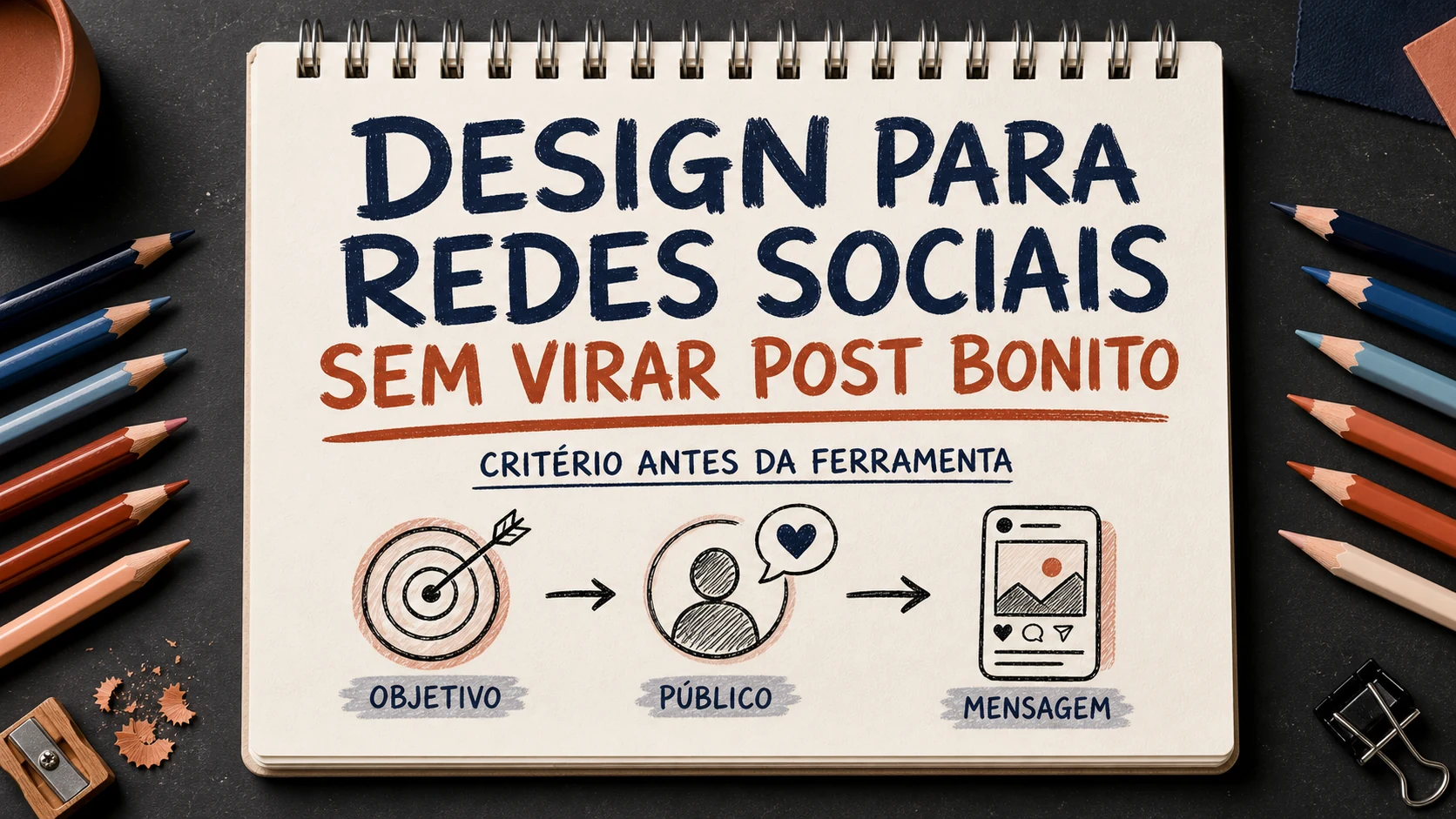 Design para redes sociais organizado em uma capa editorial com critérios, canais e próximos passos.
