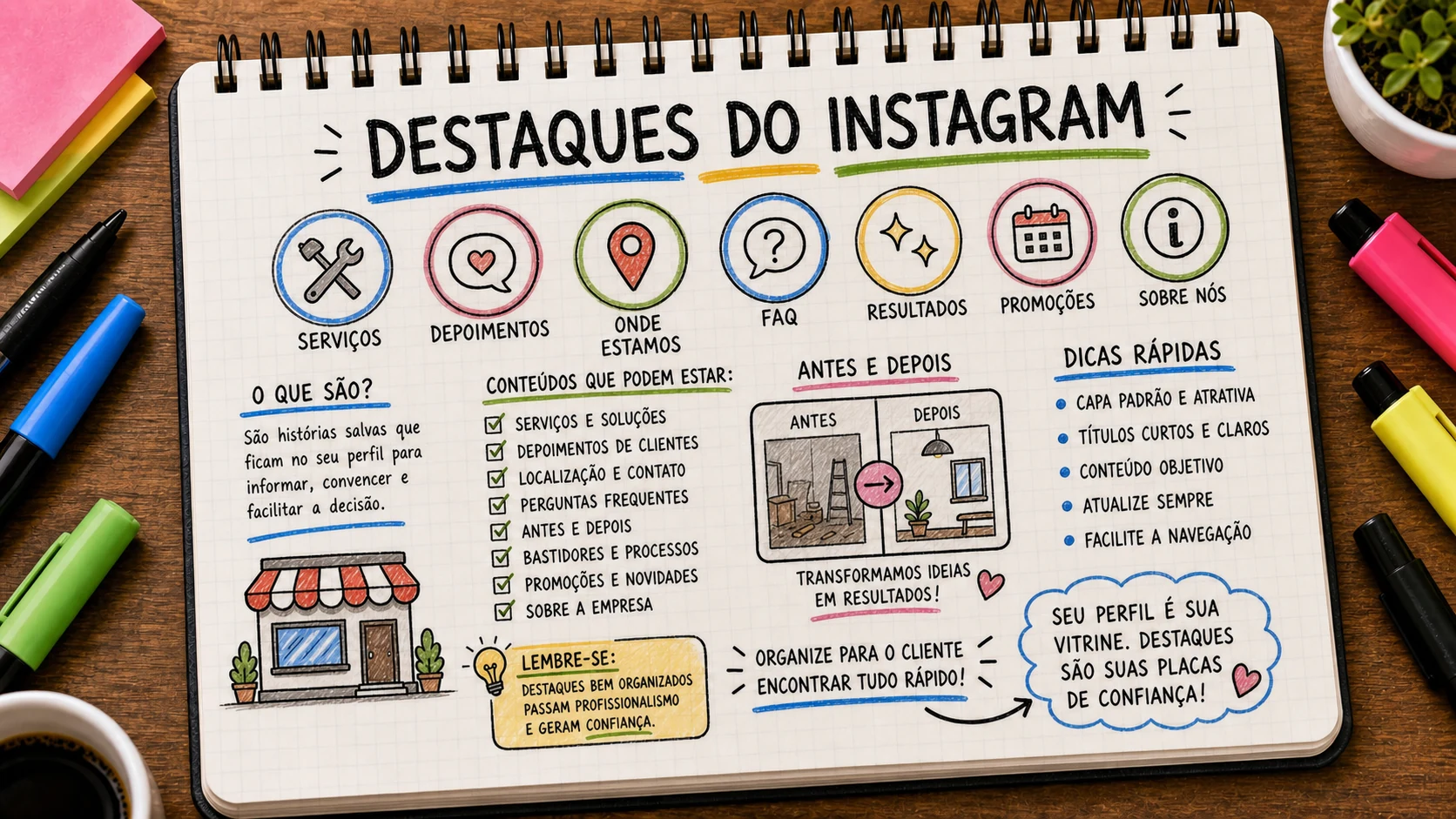 Destaques do Instagram organizados como mini-site para vender melhor