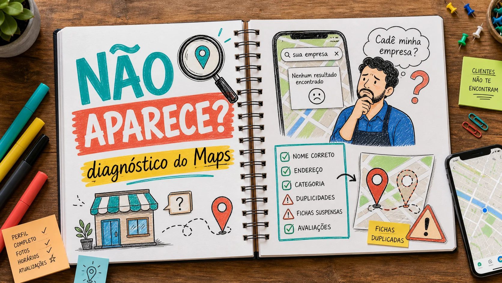 diagnóstico de empresa que não aparece no Google Maps