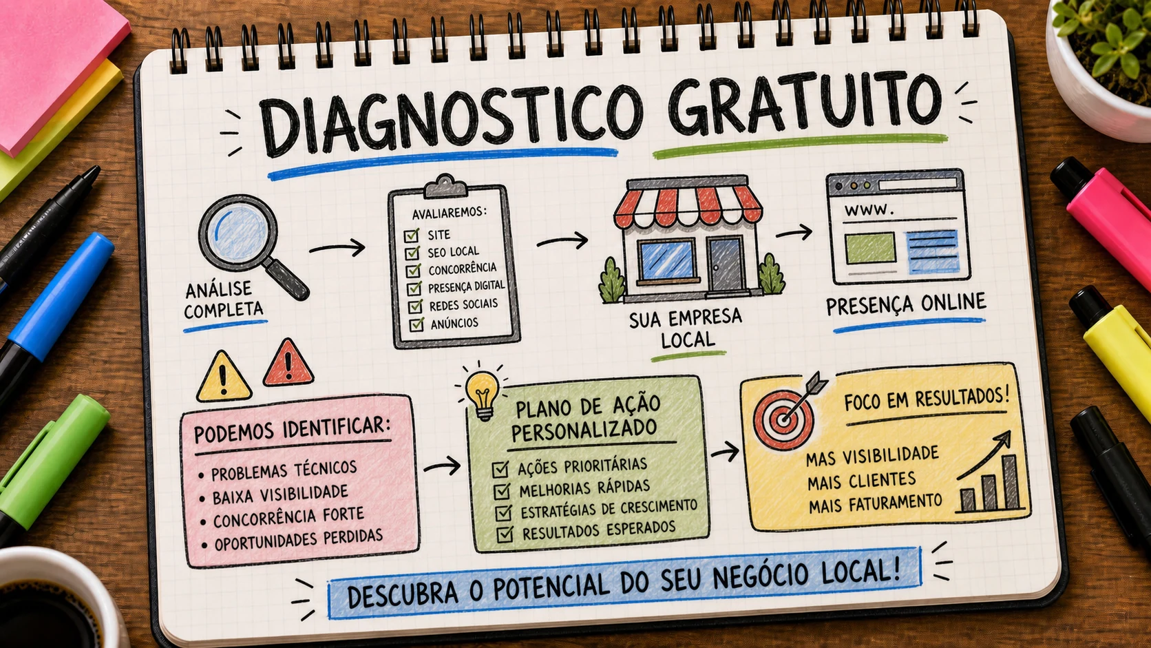 Diagnóstico gratuito com formulário, critérios e próximo passo comercial