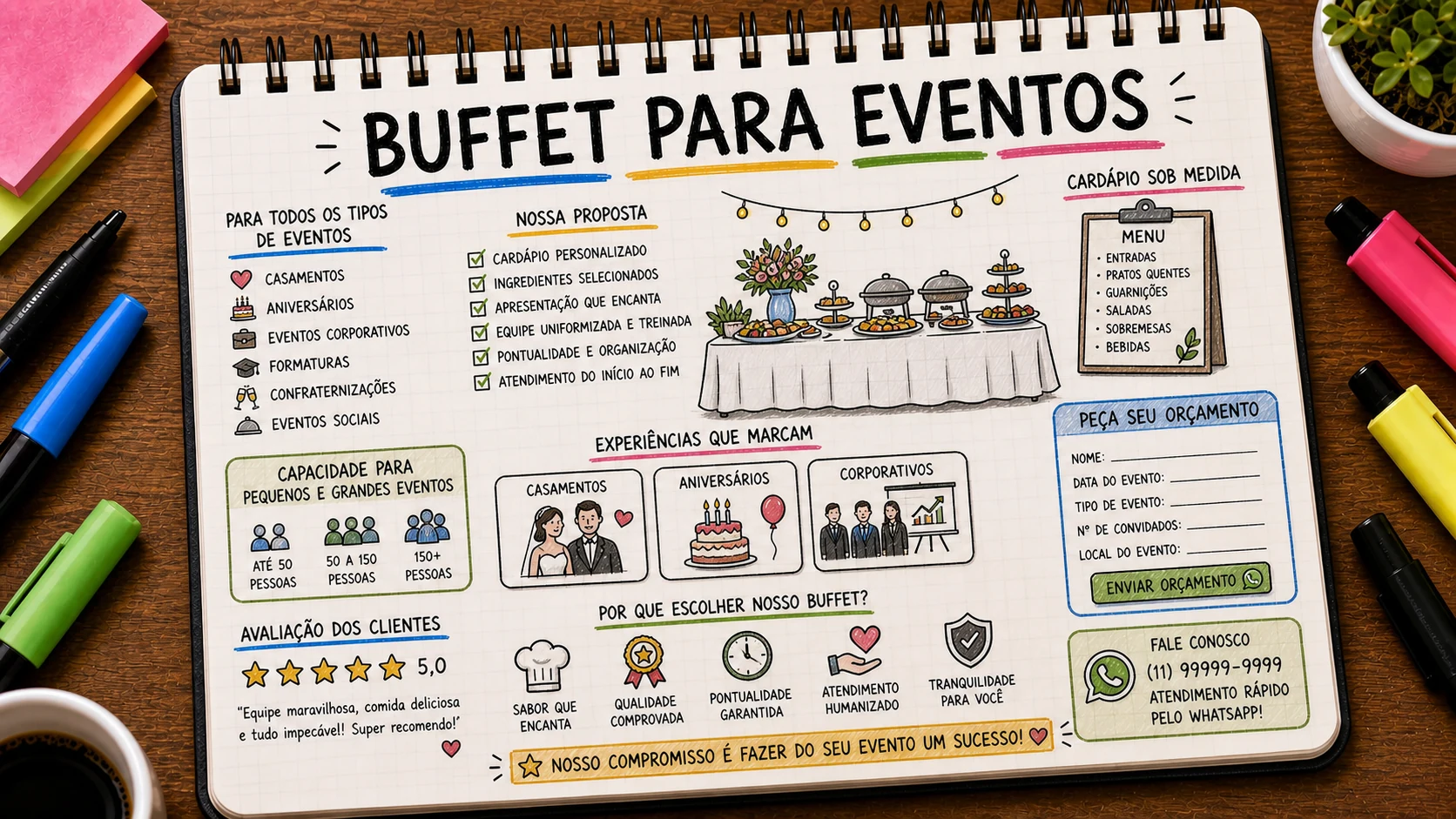 Divulgar buffet para eventos com portfólio, cardápio e orçamento claro