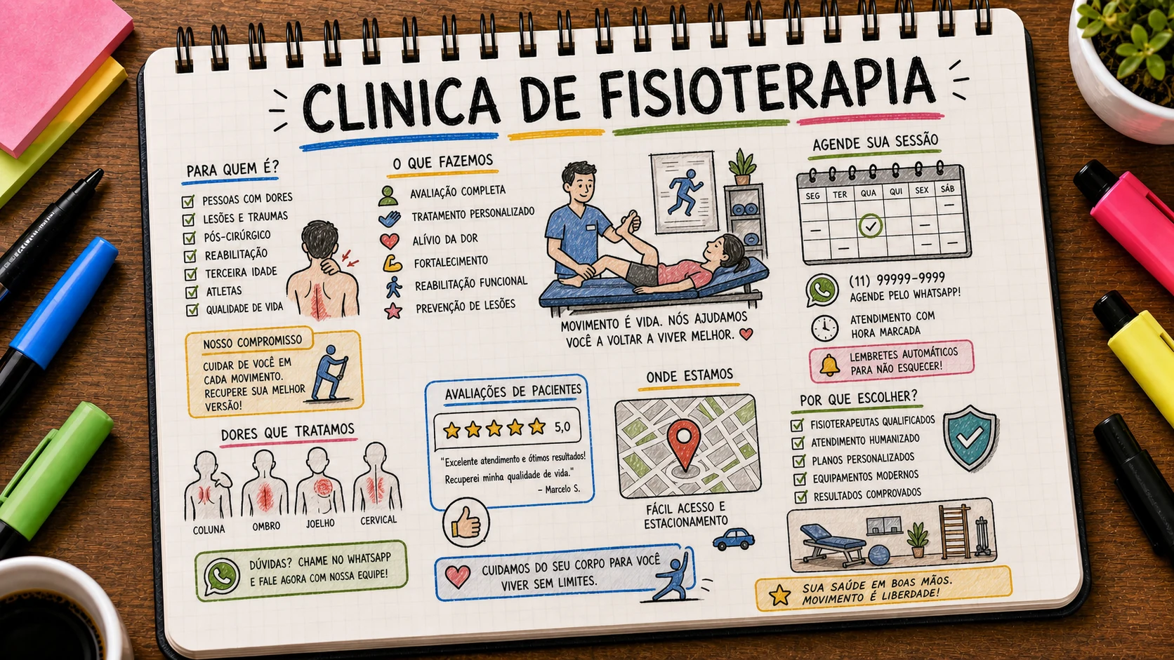 Divulgar clínica de fisioterapia com especialidades e agendamento claro