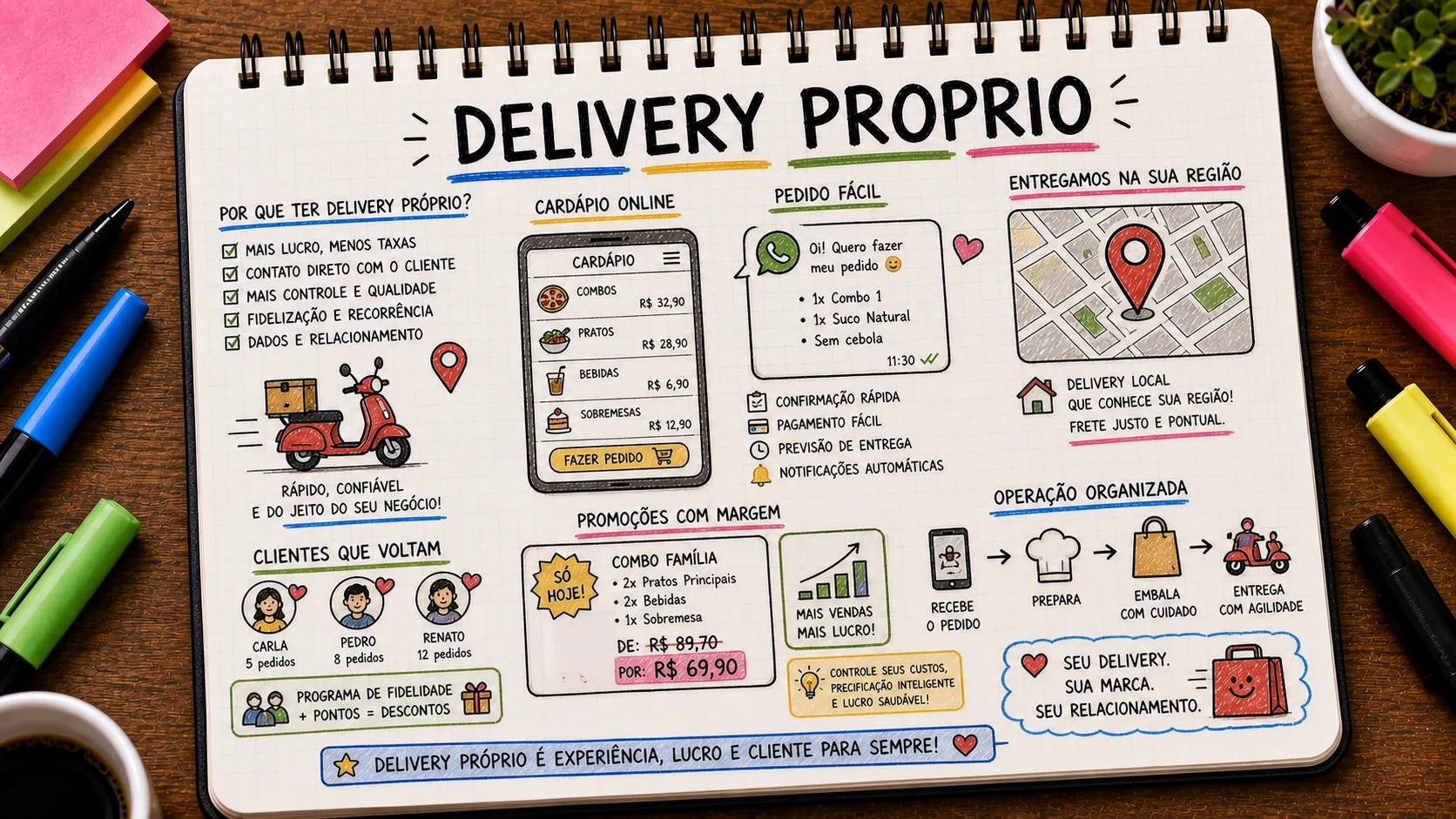 Divulgar delivery próprio com cardápio online e pedidos por WhatsApp