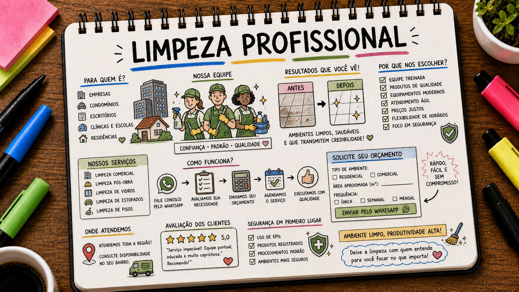 Divulgar empresa de limpeza profissional com escopo e orçamento claro