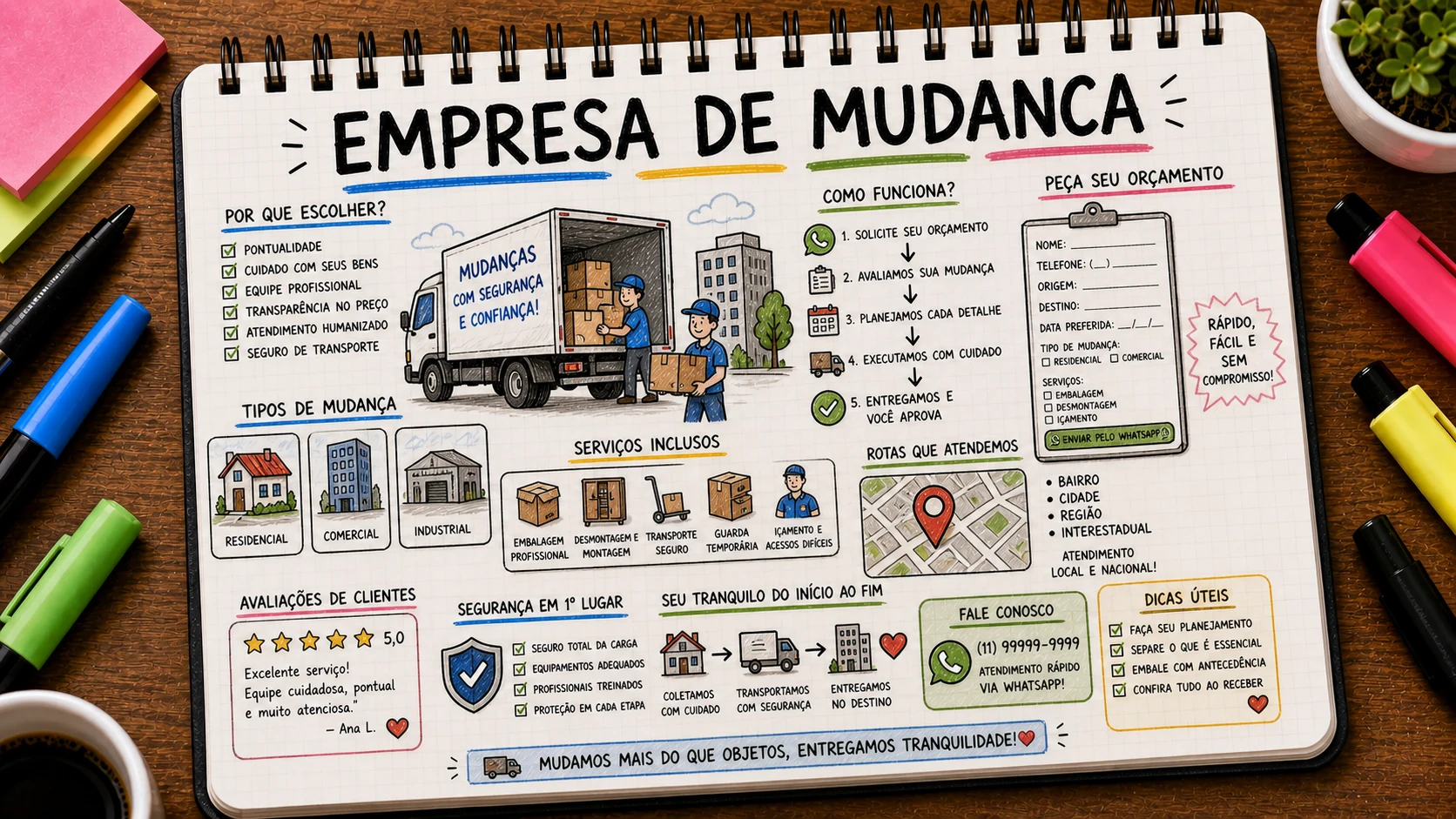 Divulgar empresa de mudança com avaliação, equipe e orçamento claro