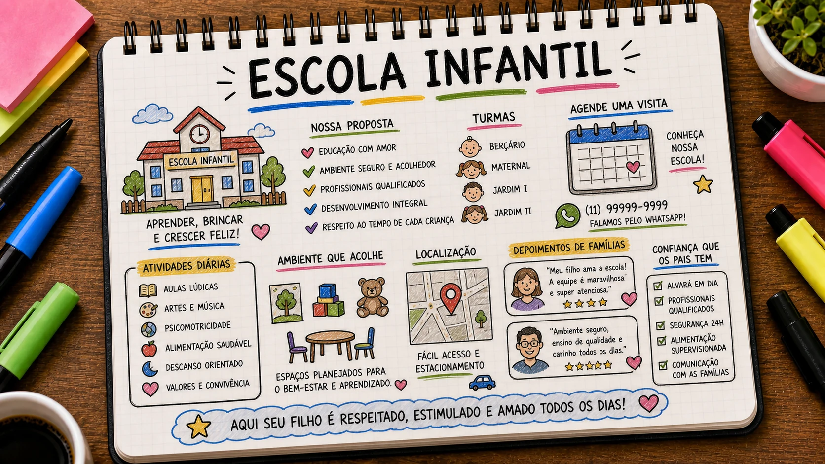 Divulgar escola infantil com proposta pedagógica e visitas agendadas