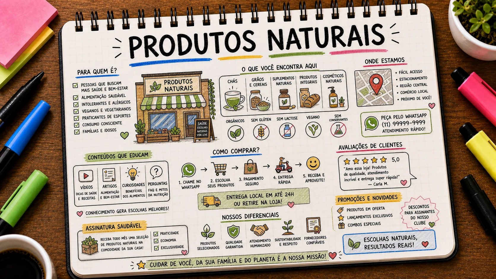 Divulgar loja de produtos naturais com categorias, conteúdo e delivery local