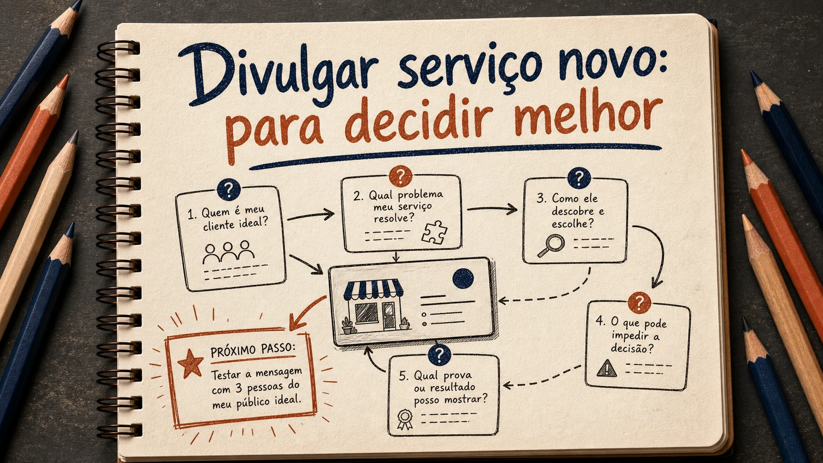 Divulgar serviço novo em uma cena editorial sobre diagnóstico, escolha e próximos passos.