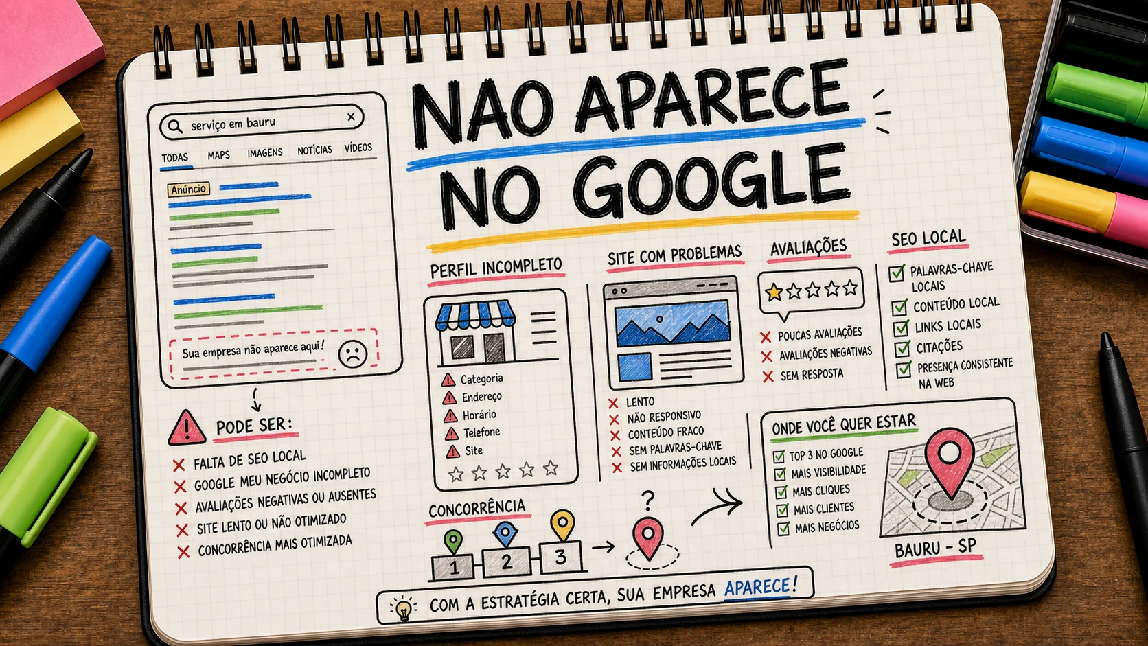 Empresa não aparece no Google em Bauru por falhas no perfil, site e sinais locais