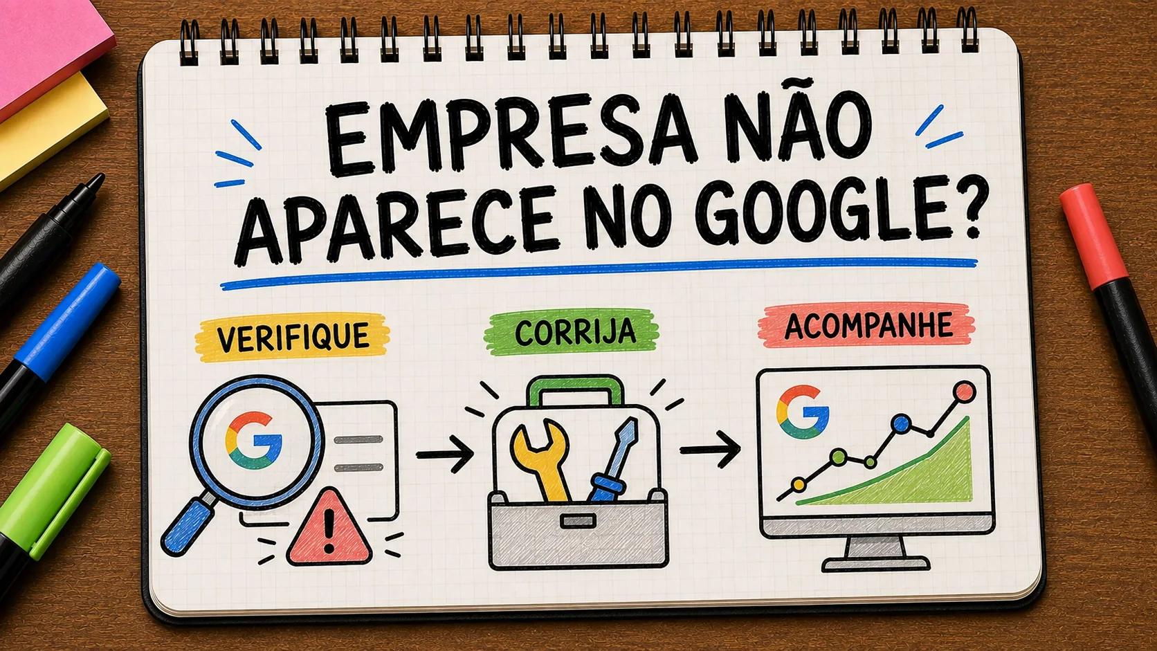 minha empresa não aparece no Google representado como caminho entre anúncio, contato e