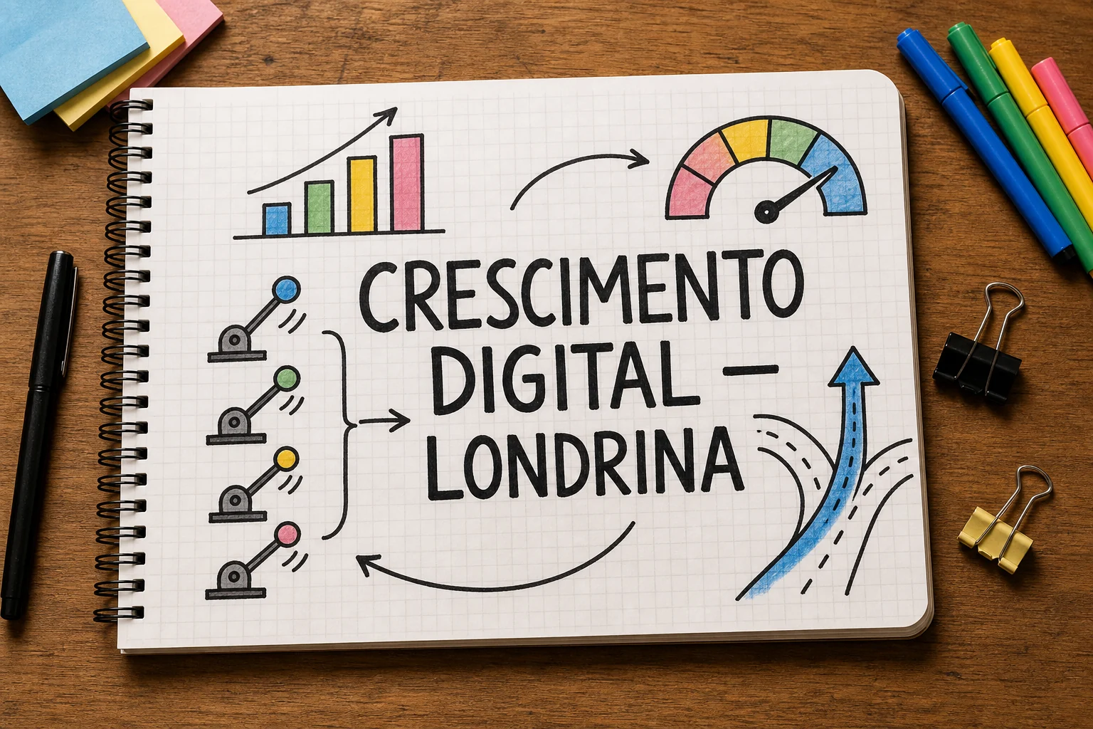 estratégia de crescimento digital em Londrina representado por planejamento, canais e decisões comerciais