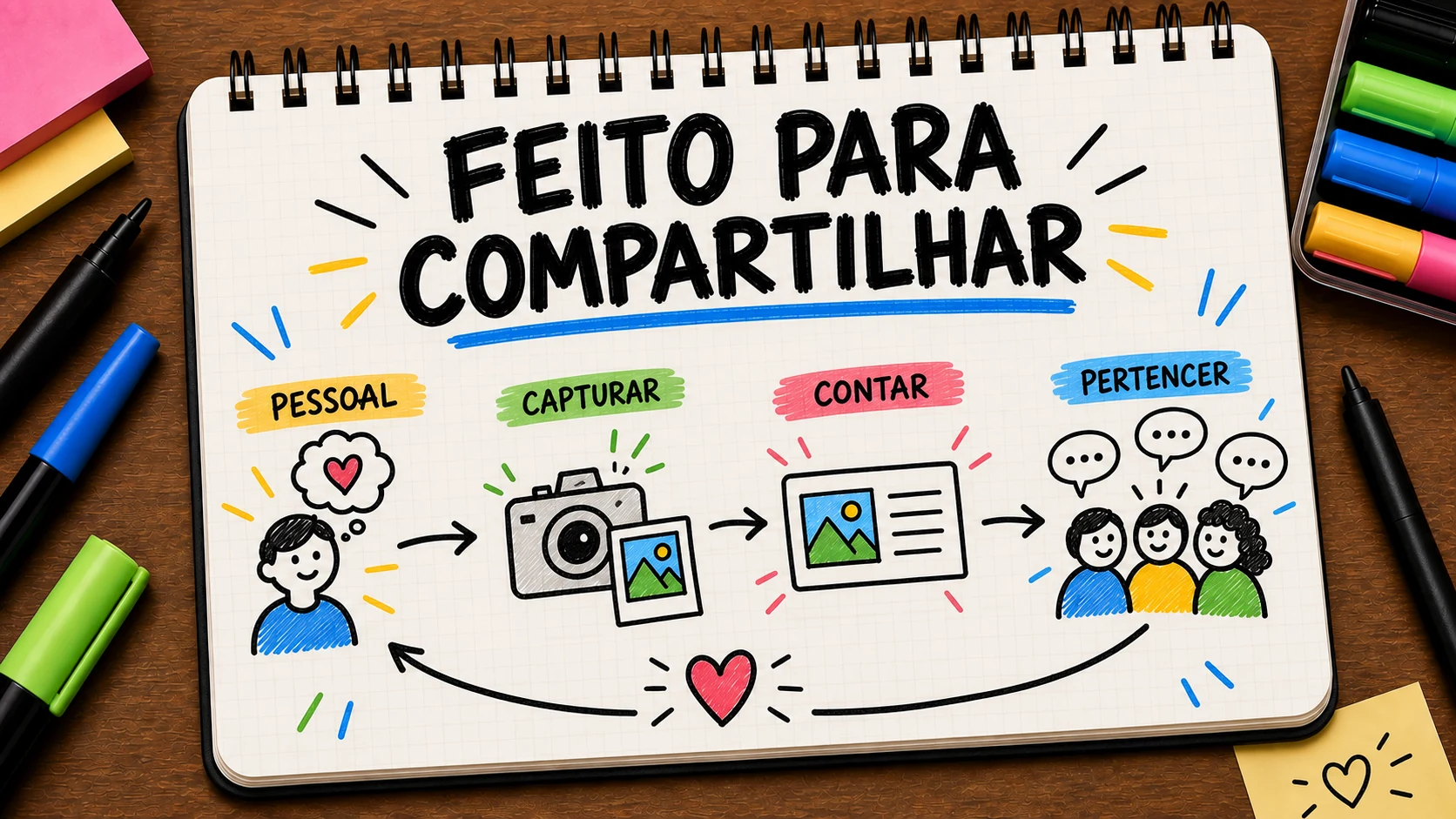 Experiências compartilháveis ligando valor pessoal, captura, narrativa e pertencimento