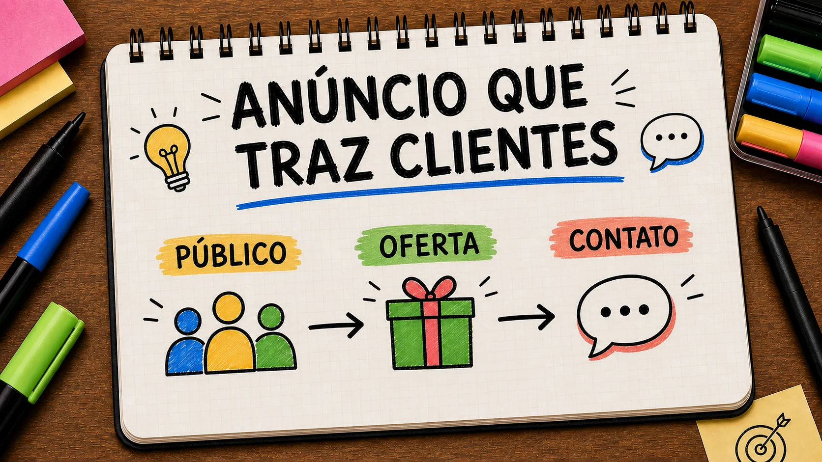 como fazer anúncio trazer clientes representado como caminho entre anúncio, contato e